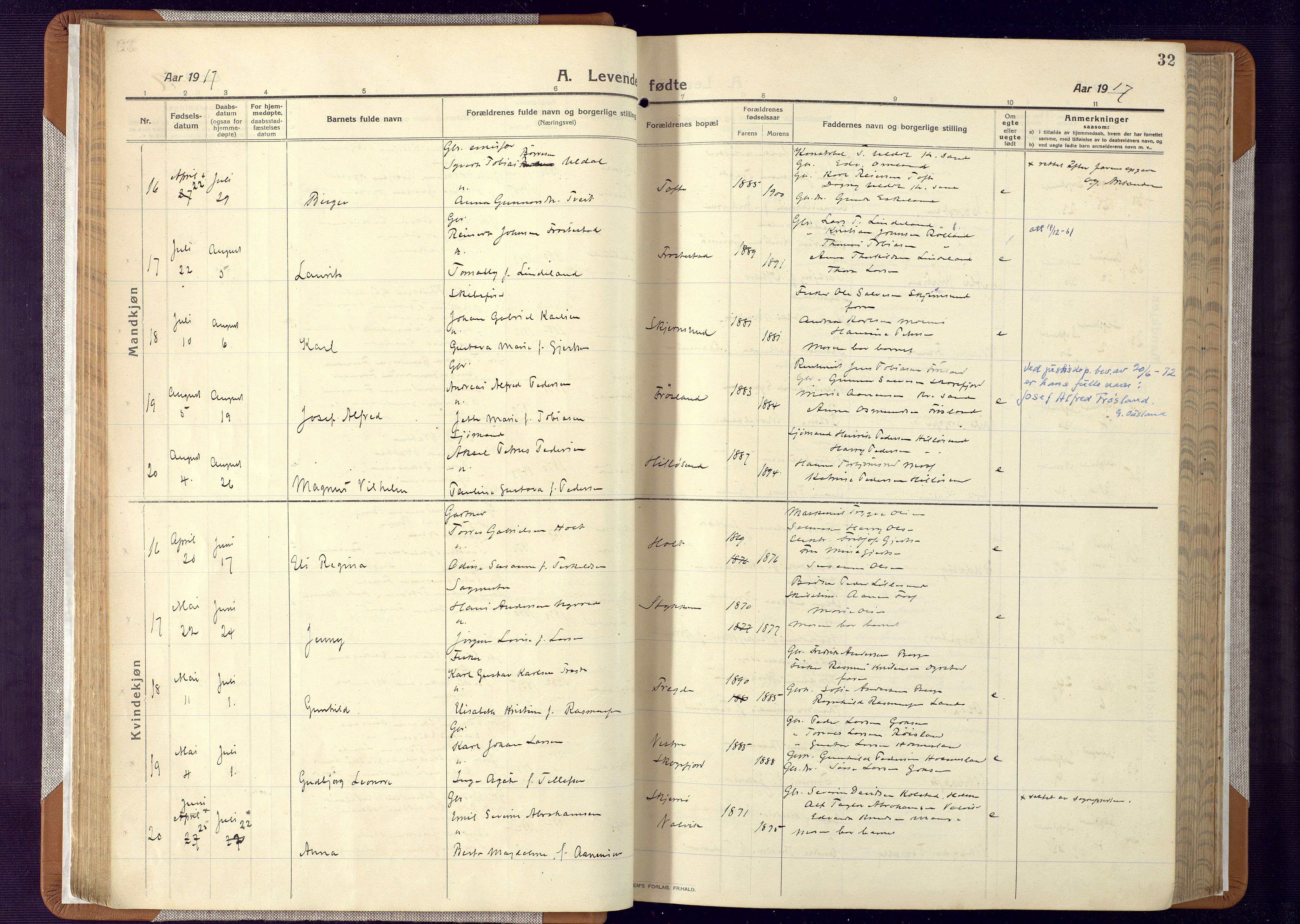 Mandal sokneprestkontor, AV/SAK-1111-0030/F/Fa/Faa/L0022: Parish register (official) no. A 22, 1913-1925, p. 32