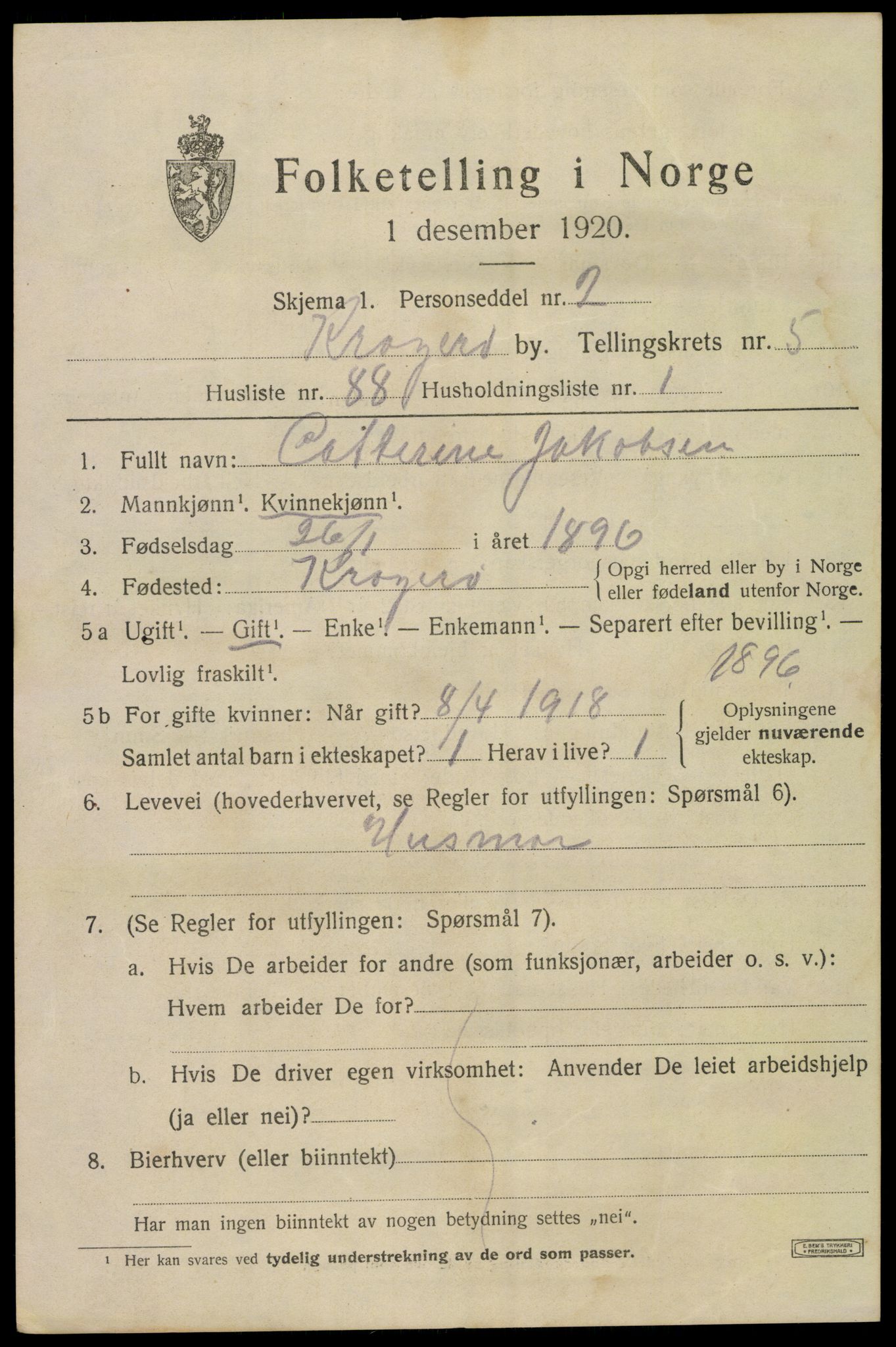 SAKO, 1920 census for Kragerø, 1920, p. 9063