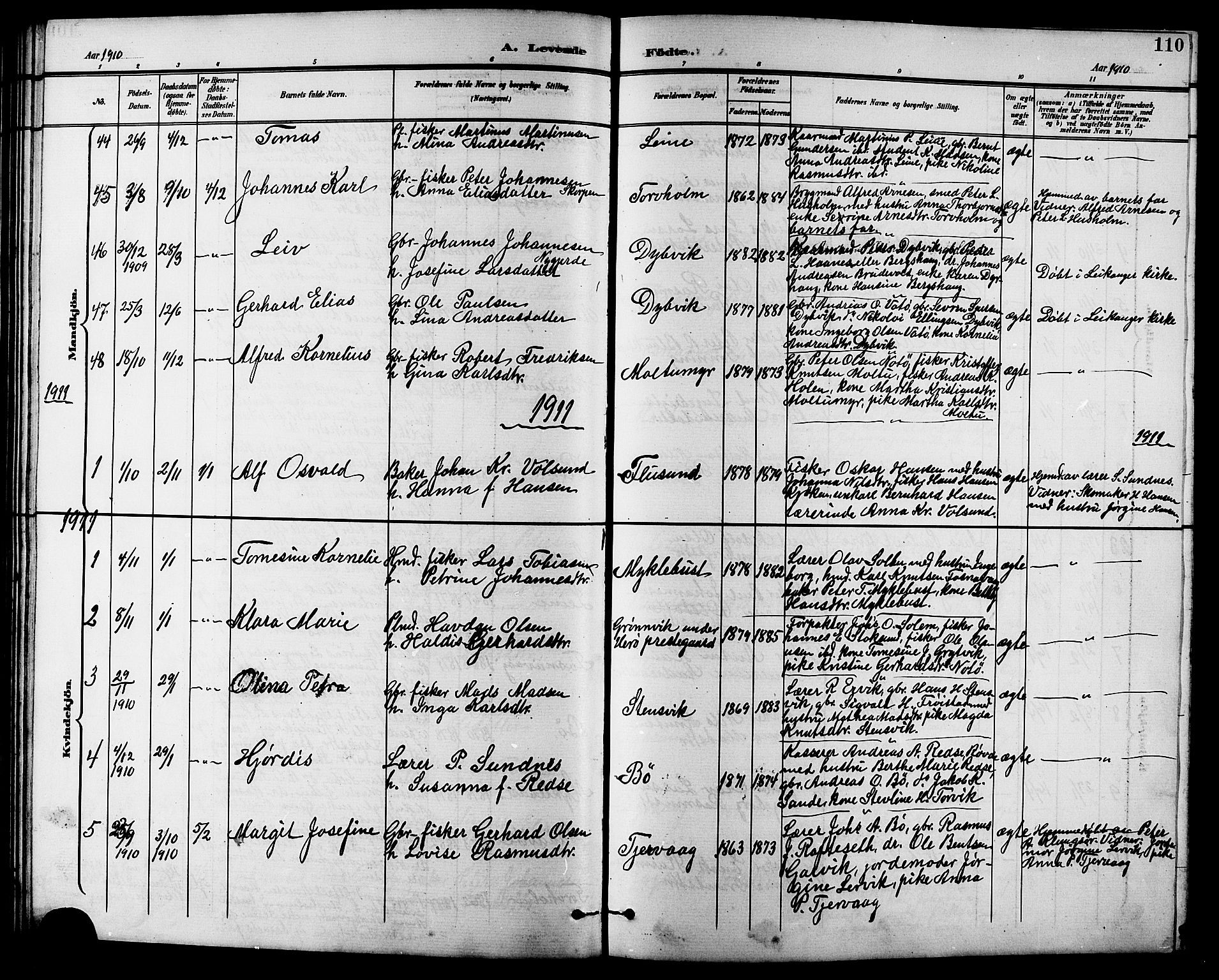 Ministerialprotokoller, klokkerbøker og fødselsregistre - Møre og Romsdal, SAT/A-1454/507/L0082: Parish register (copy) no. 507C05, 1896-1914, p. 110