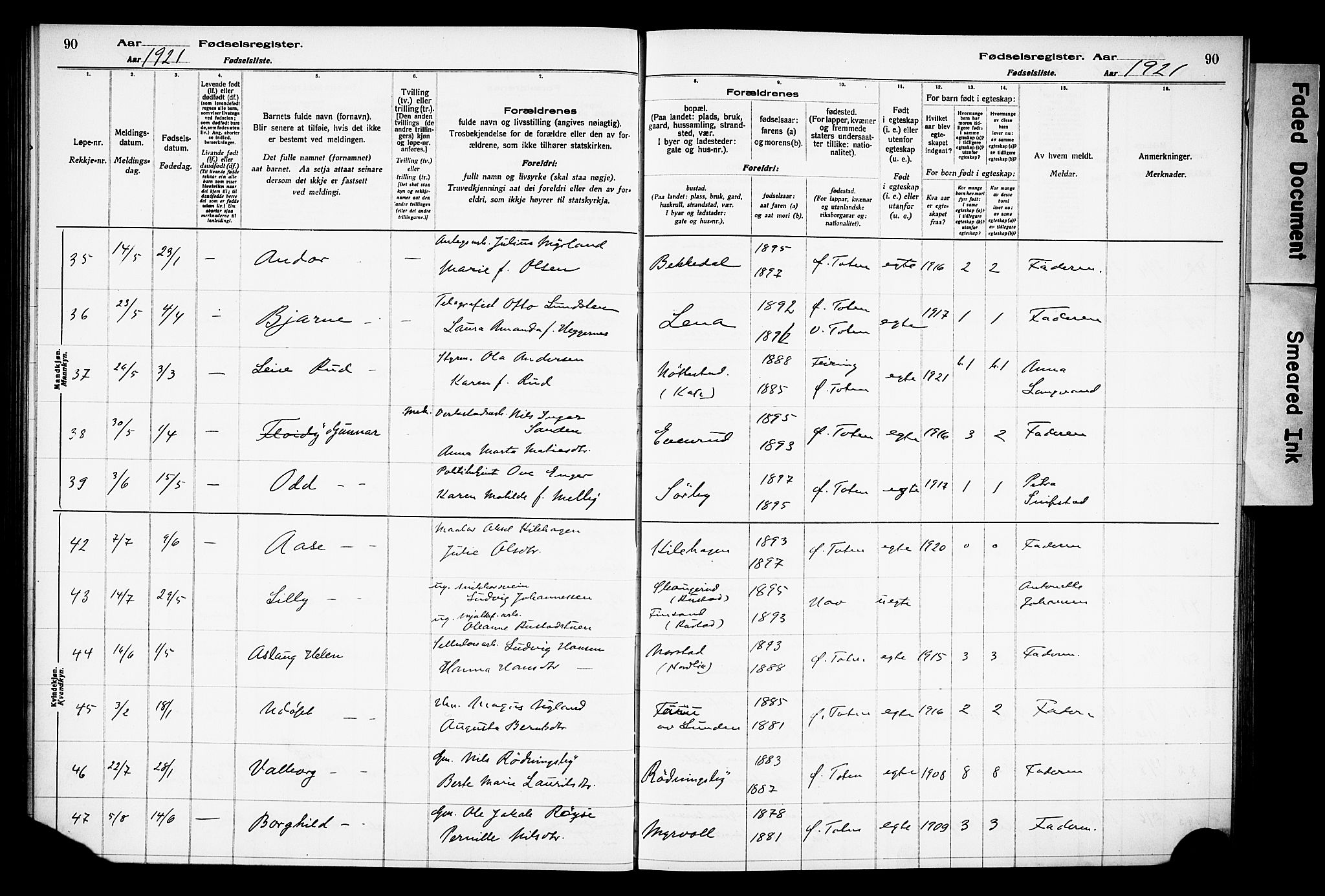 Østre Toten prestekontor, AV/SAH-PREST-104/I/Id/L0001/0001: Birth register no. 1.1, 1916-1928, p. 90