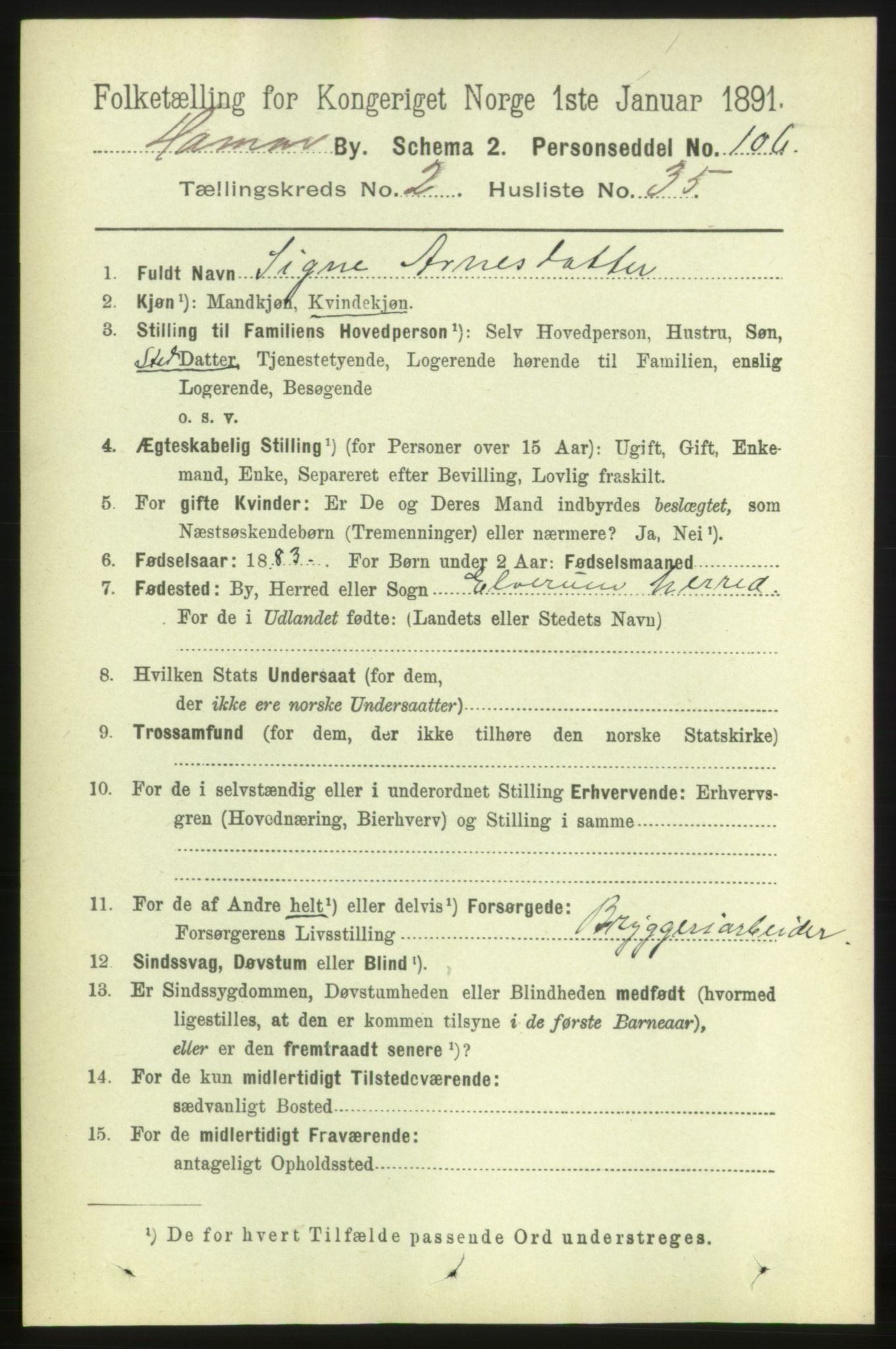 RA, 1891 census for 0401 Hamar, 1891, p. 1571