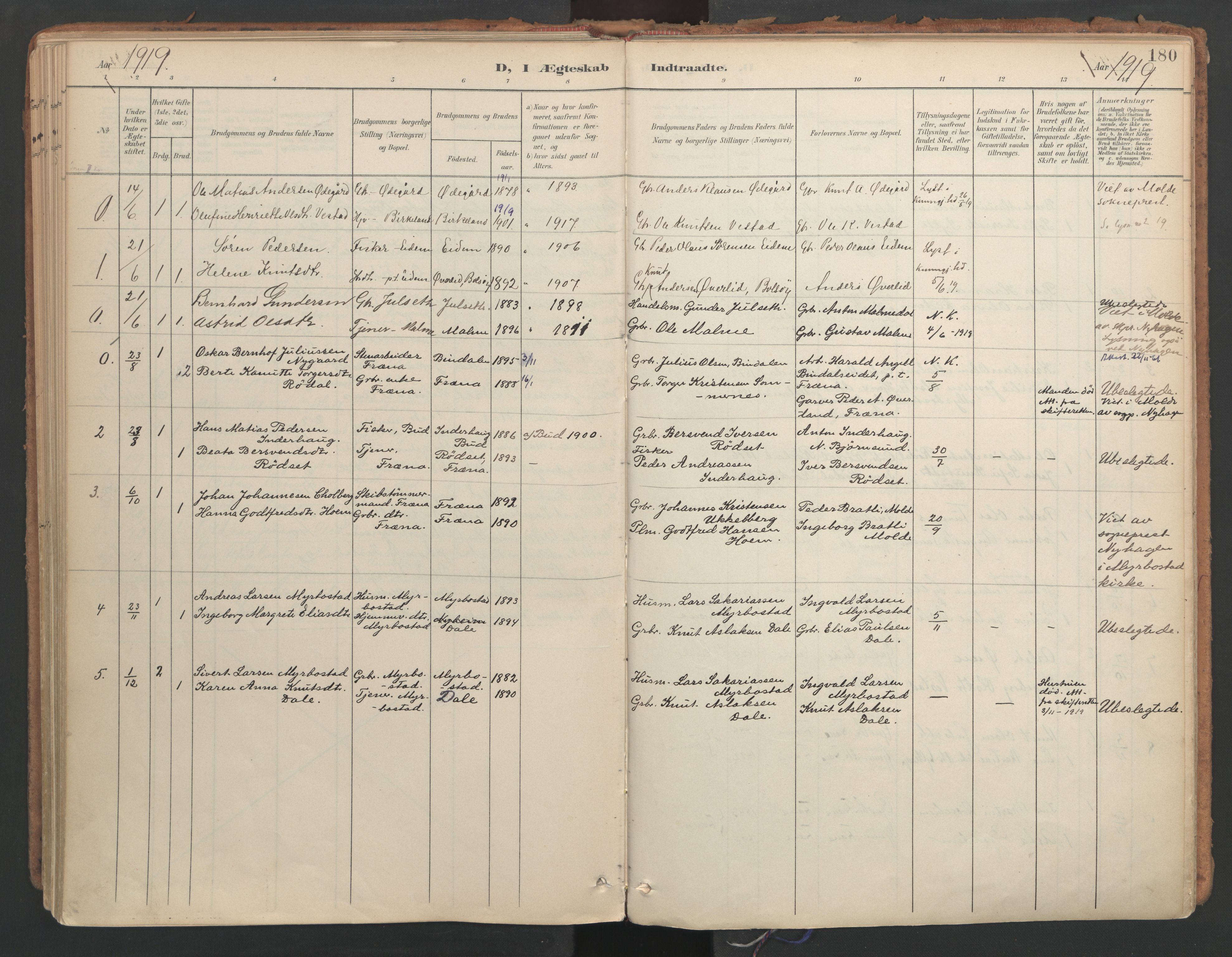 Ministerialprotokoller, klokkerbøker og fødselsregistre - Møre og Romsdal, SAT/A-1454/564/L0741: Parish register (official) no. 564A02, 1900-1976, p. 180