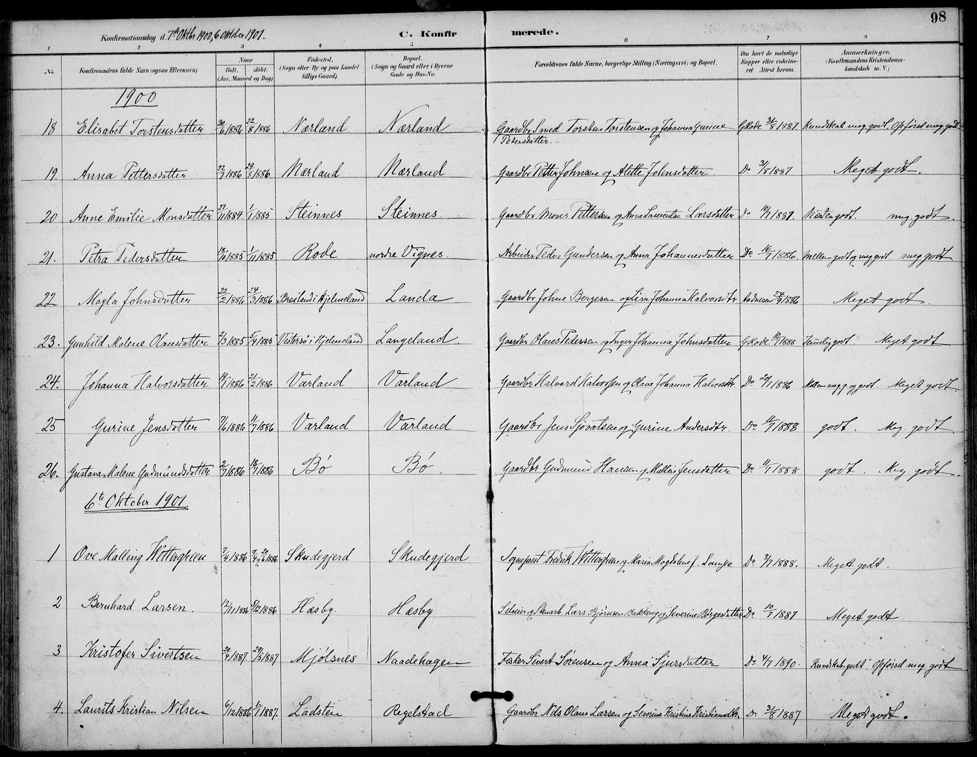 Finnøy sokneprestkontor, SAST/A-101825/H/Ha/Haa/L0011: Parish register (official) no. A 11, 1891-1910, p. 98
