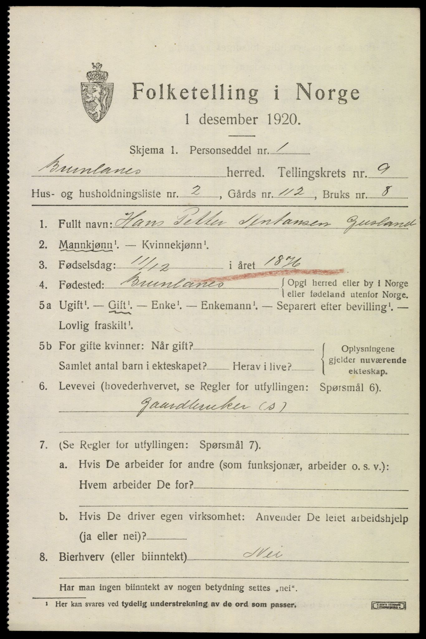 SAKO, 1920 census for Brunlanes, 1920, p. 7877