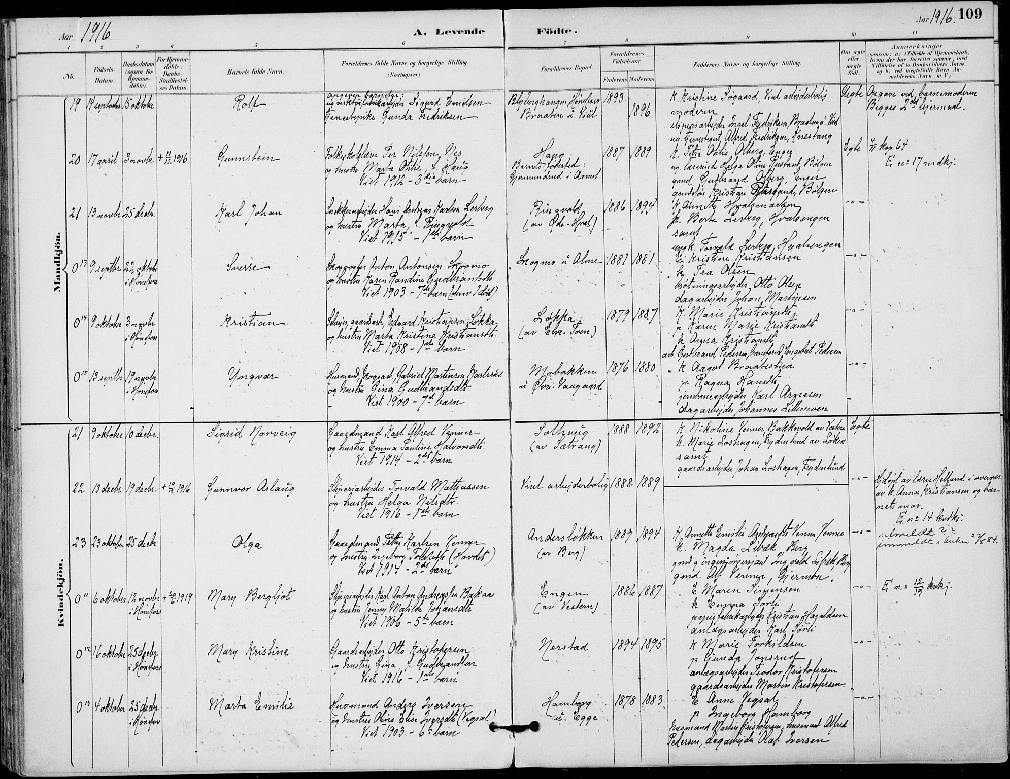 Haug kirkebøker, AV/SAKO-A-604/F/Fa/L0001: Parish register (official) no. 1, 1885-1917, p. 109