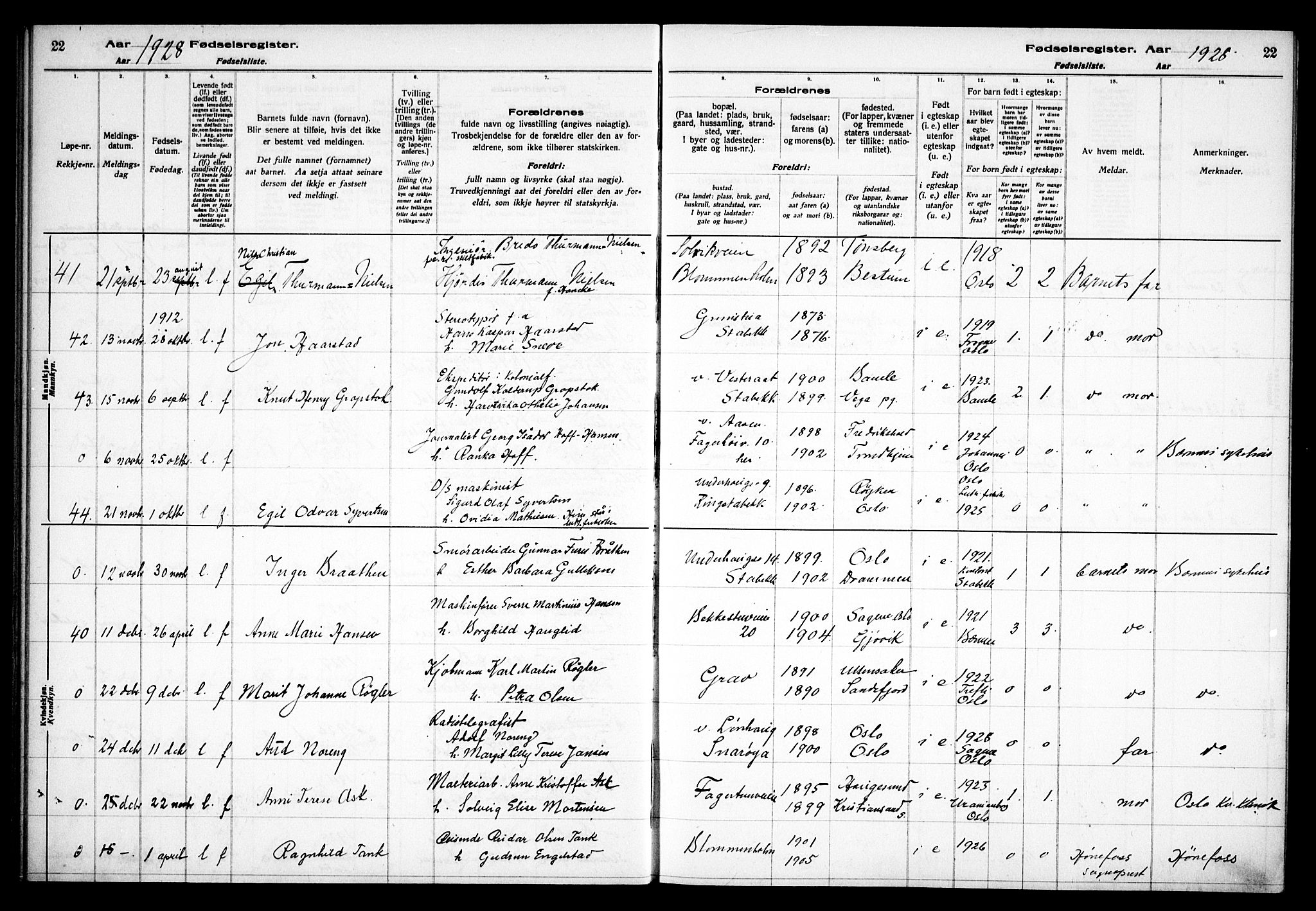 Østre Bærum prestekontor Kirkebøker, AV/SAO-A-10887/J/Ja/L0003: Birth register no. 3, 1928-1933, p. 22