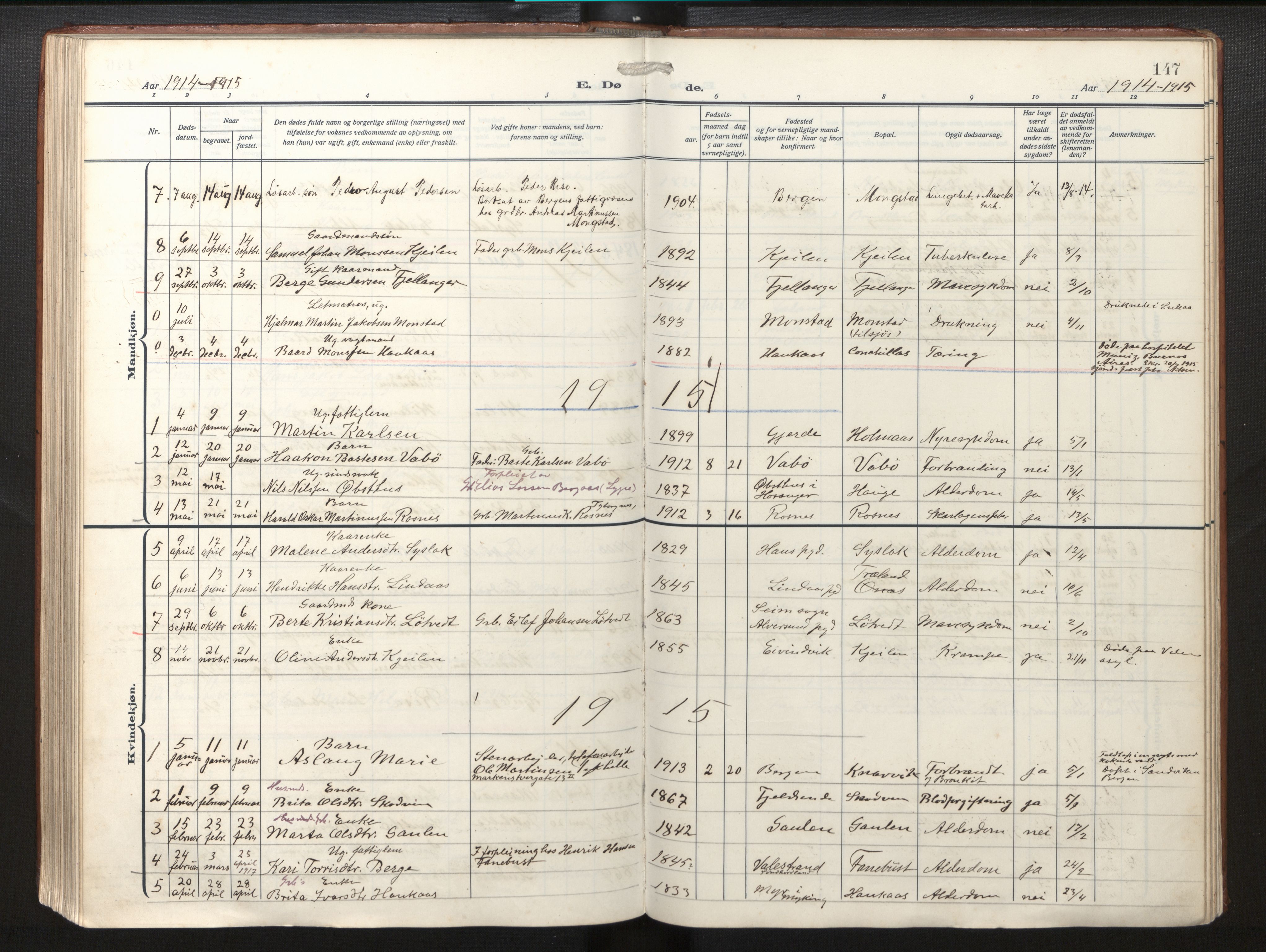 Lindås Sokneprestembete, AV/SAB-A-76701/H/Haa/Haab/L0003: Parish register (official) no. B 3, 1912-1929, p. 147
