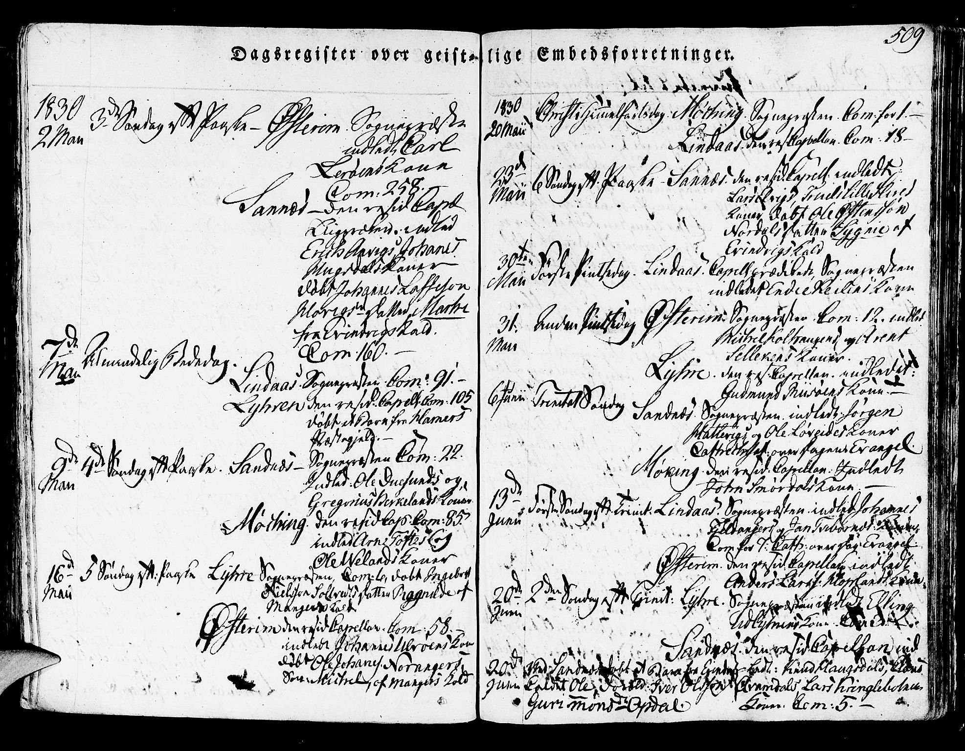 Lindås Sokneprestembete, AV/SAB-A-76701/H/Haa/Haaa/L0008: Parish register (official) no. A 8, 1823-1836, p. 509