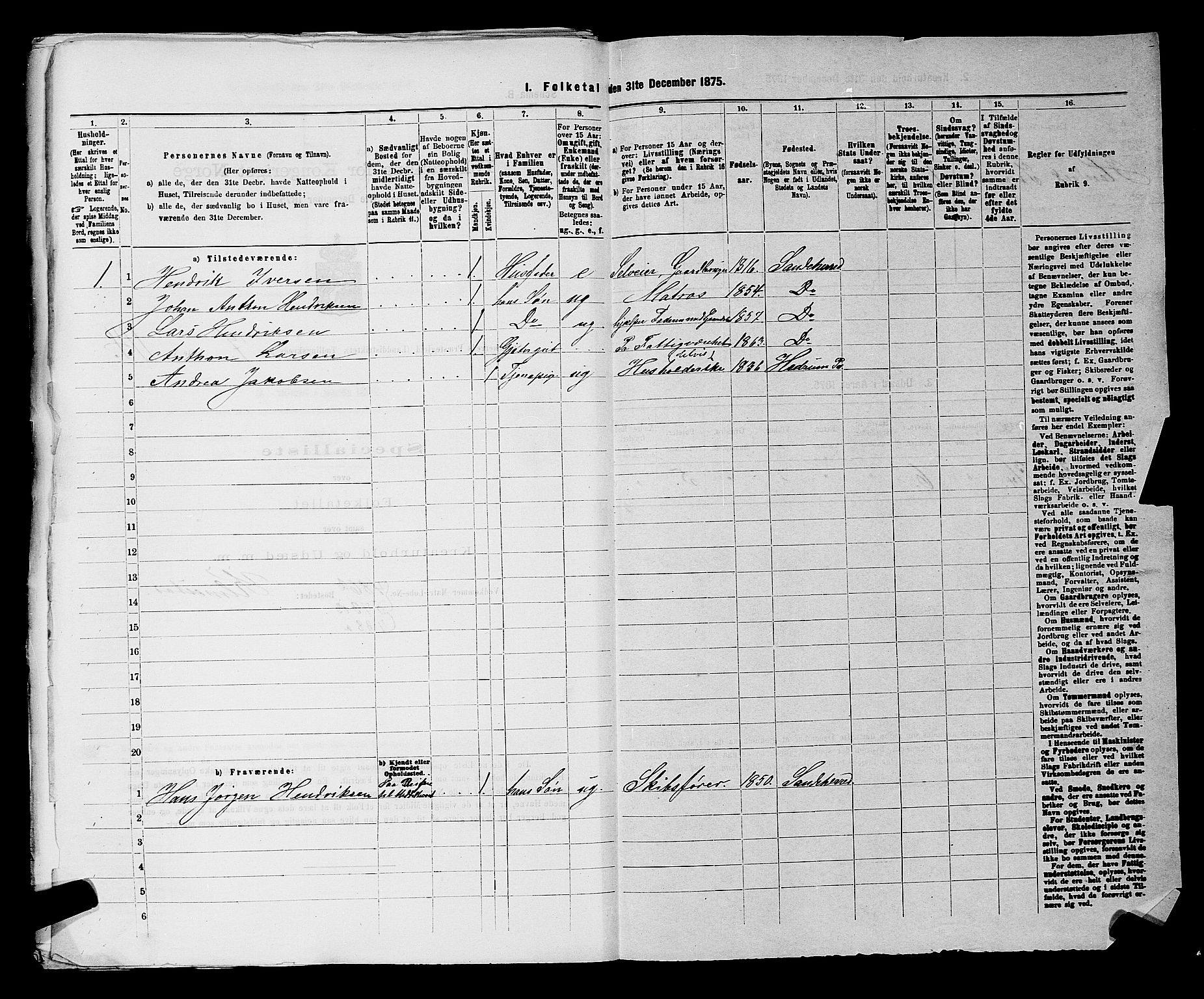 SAKO, 1875 census for 0724L Sandeherred/Sandeherred, 1875, p. 1789