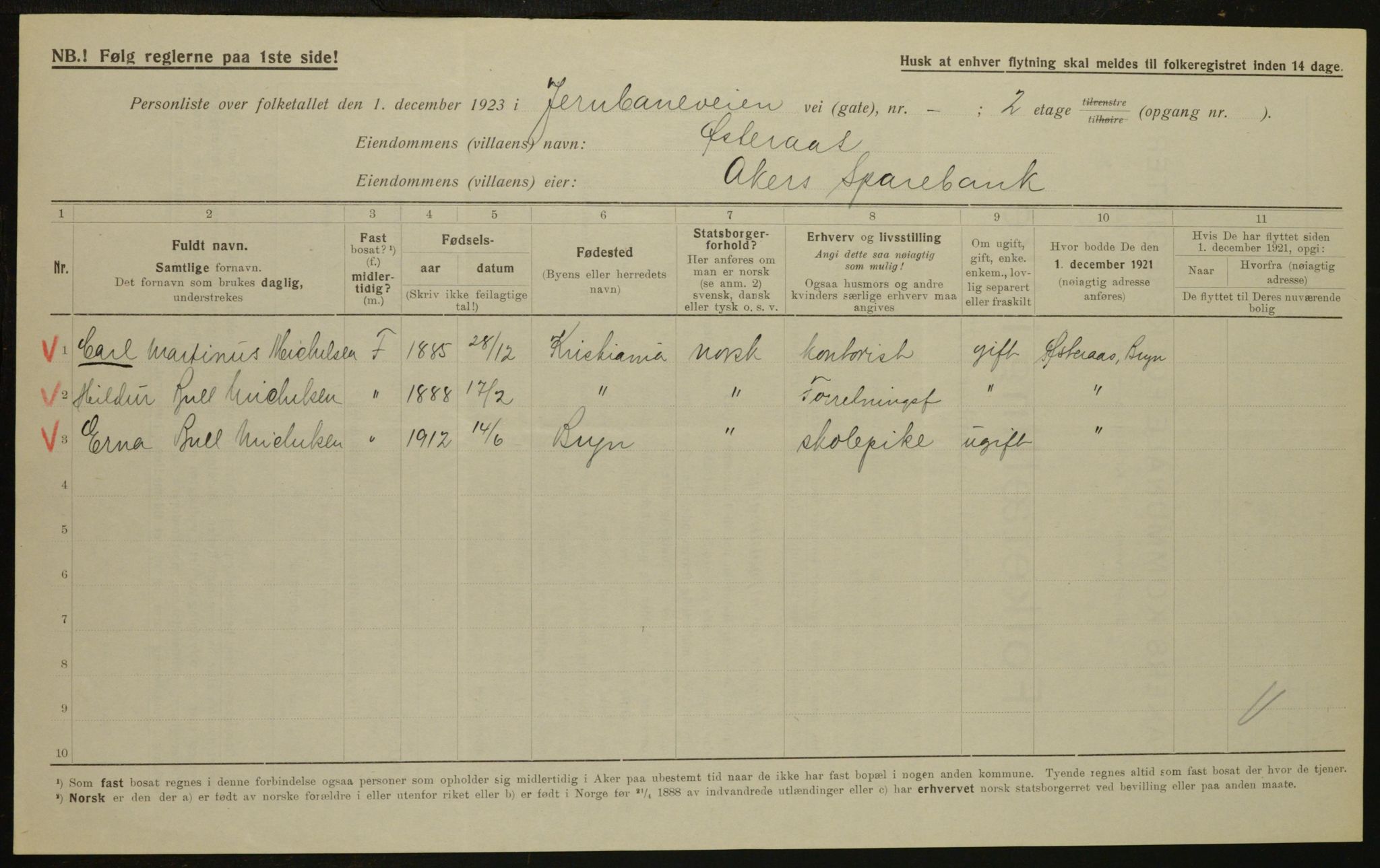 , Municipal Census 1923 for Aker, 1923, p. 28159