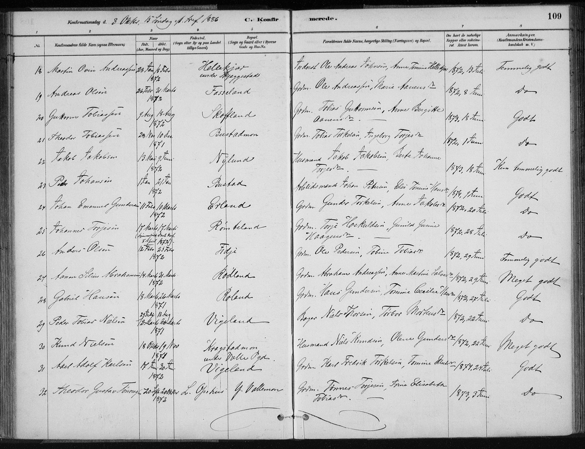 Sør-Audnedal sokneprestkontor, AV/SAK-1111-0039/F/Fa/Fab/L0009: Parish register (official) no. A 9, 1880-1895, p. 109