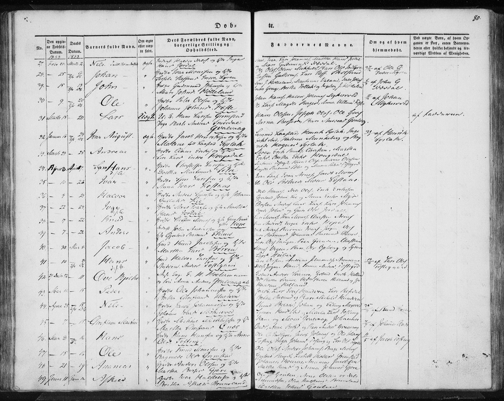 Lindås Sokneprestembete, AV/SAB-A-76701/H/Haa/Haaa/L0010: Parish register (official) no. A 10, 1842-1862, p. 80