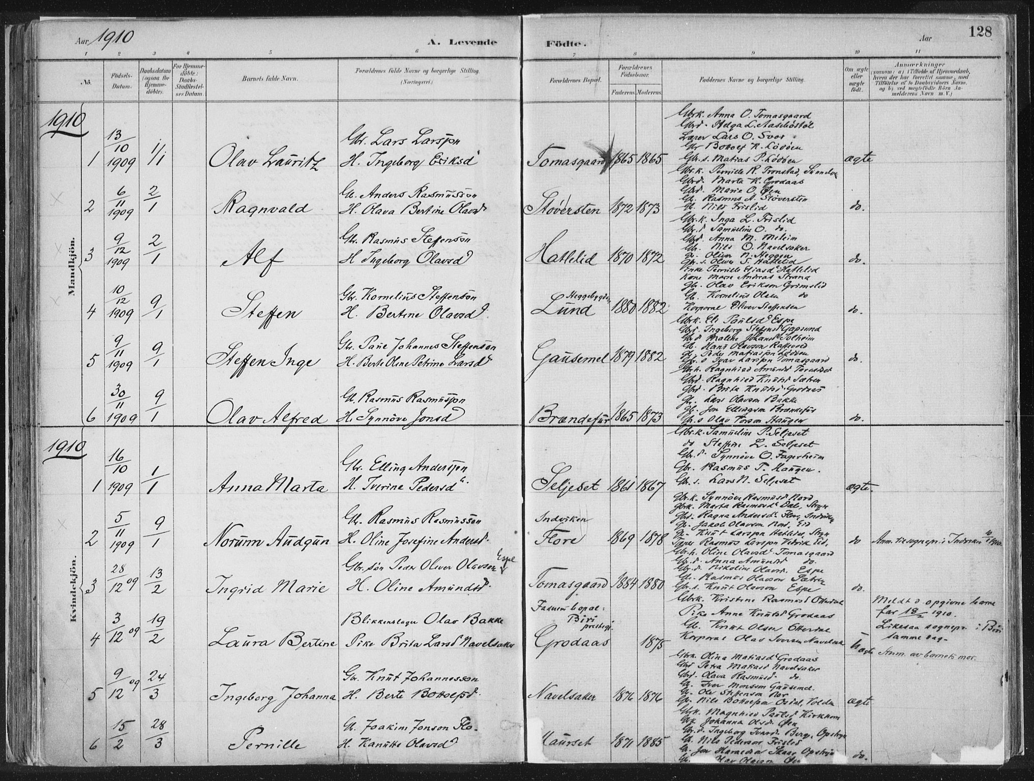 Hornindal sokneprestembete, SAB/A-82401/H/Haa/Haaa/L0003/0001: Parish register (official) no. A 3A, 1887-1917, p. 128