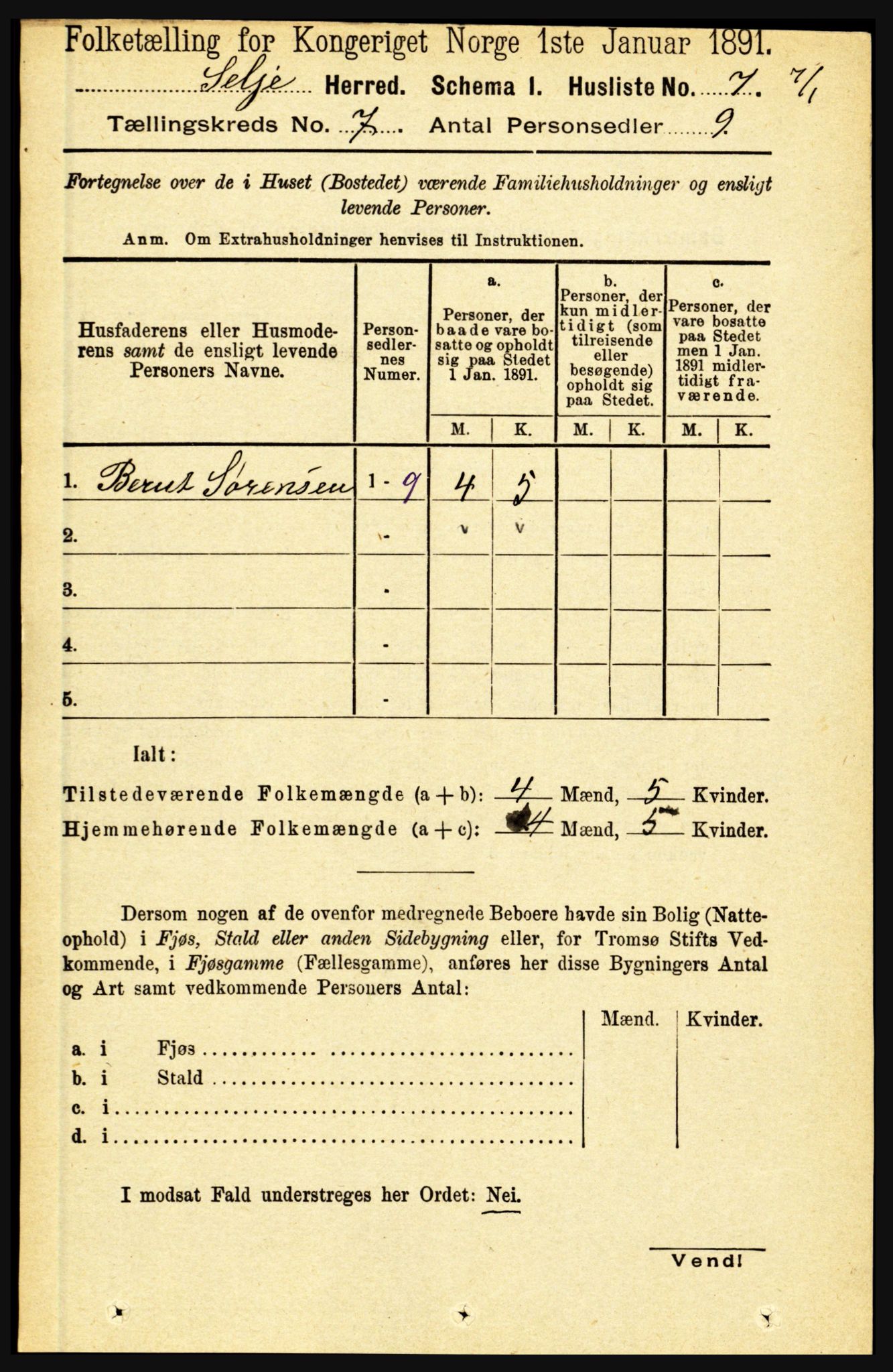 RA, 1891 census for 1441 Selje, 1891, p. 1951