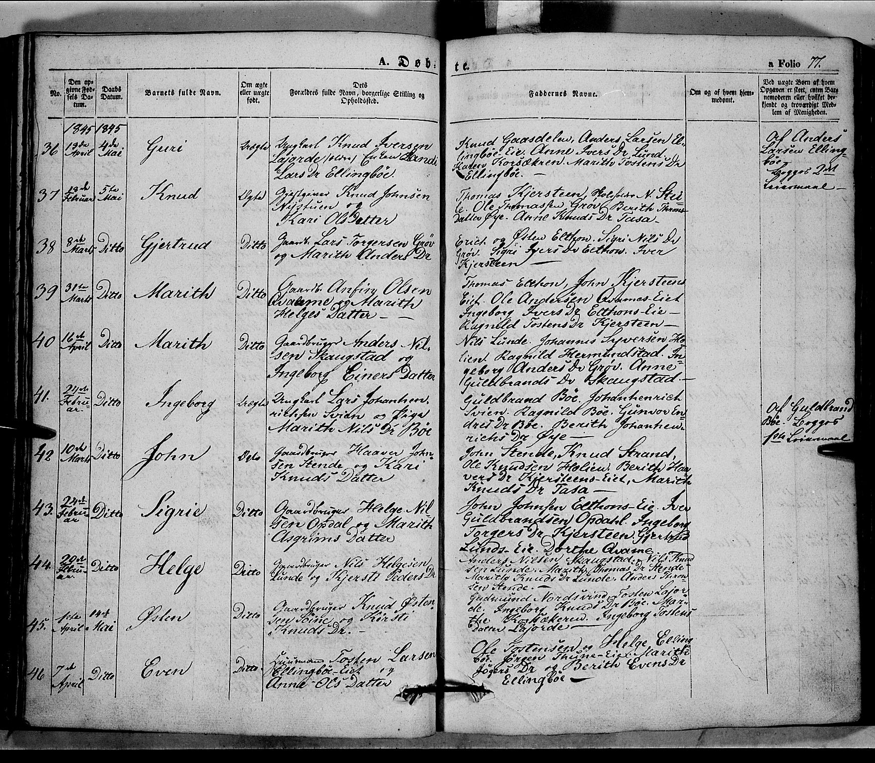 Vang prestekontor, Valdres, SAH/PREST-140/H/Ha/L0005: Parish register (official) no. 5, 1831-1845, p. 77