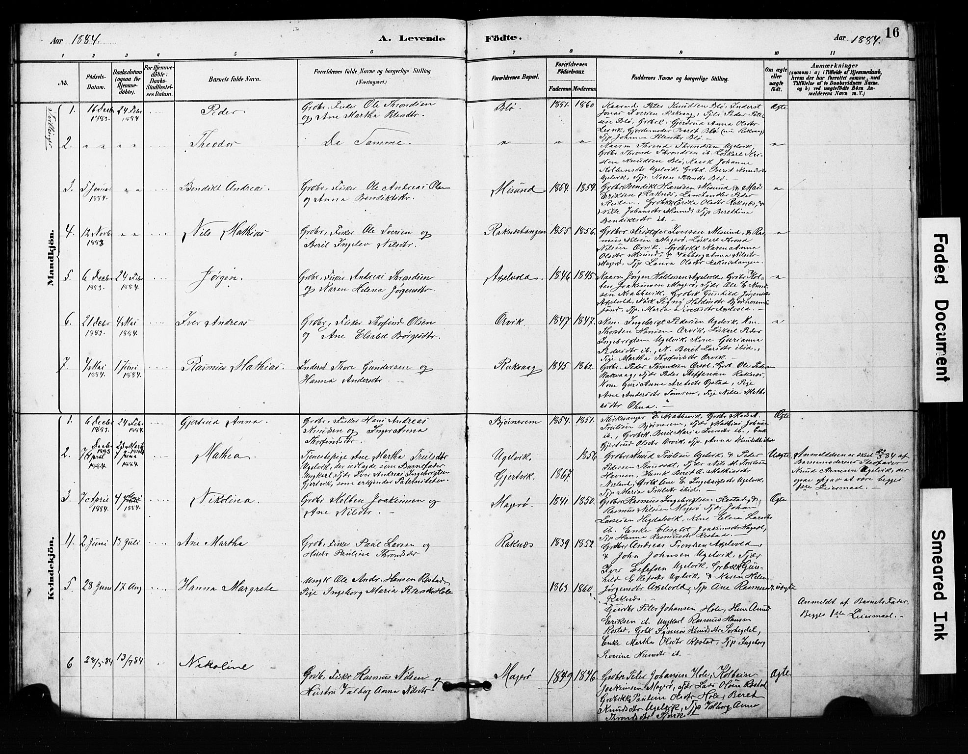 Ministerialprotokoller, klokkerbøker og fødselsregistre - Møre og Romsdal, SAT/A-1454/563/L0737: Parish register (copy) no. 563C01, 1878-1916, p. 16