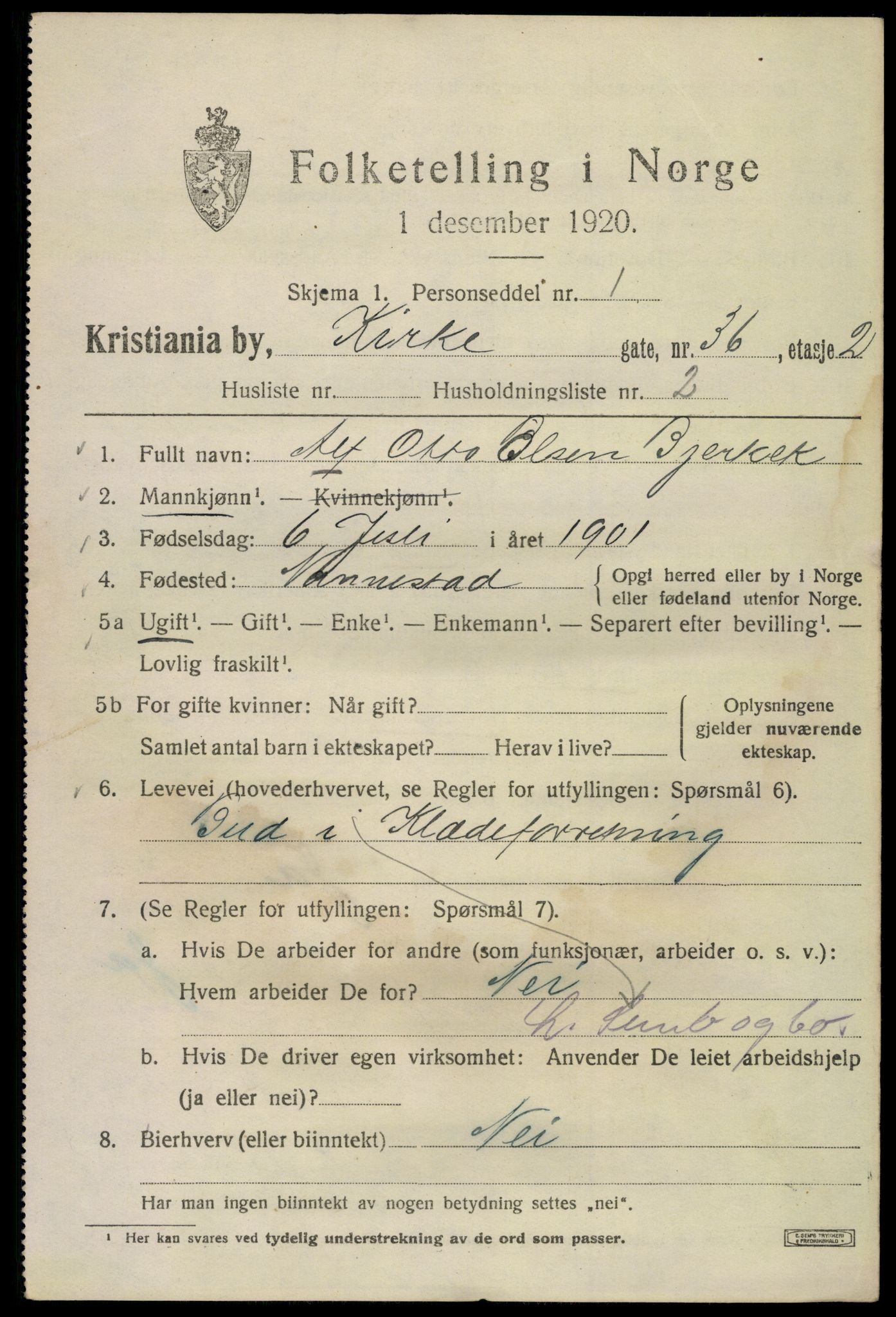 SAO, 1920 census for Kristiania, 1920, p. 337745