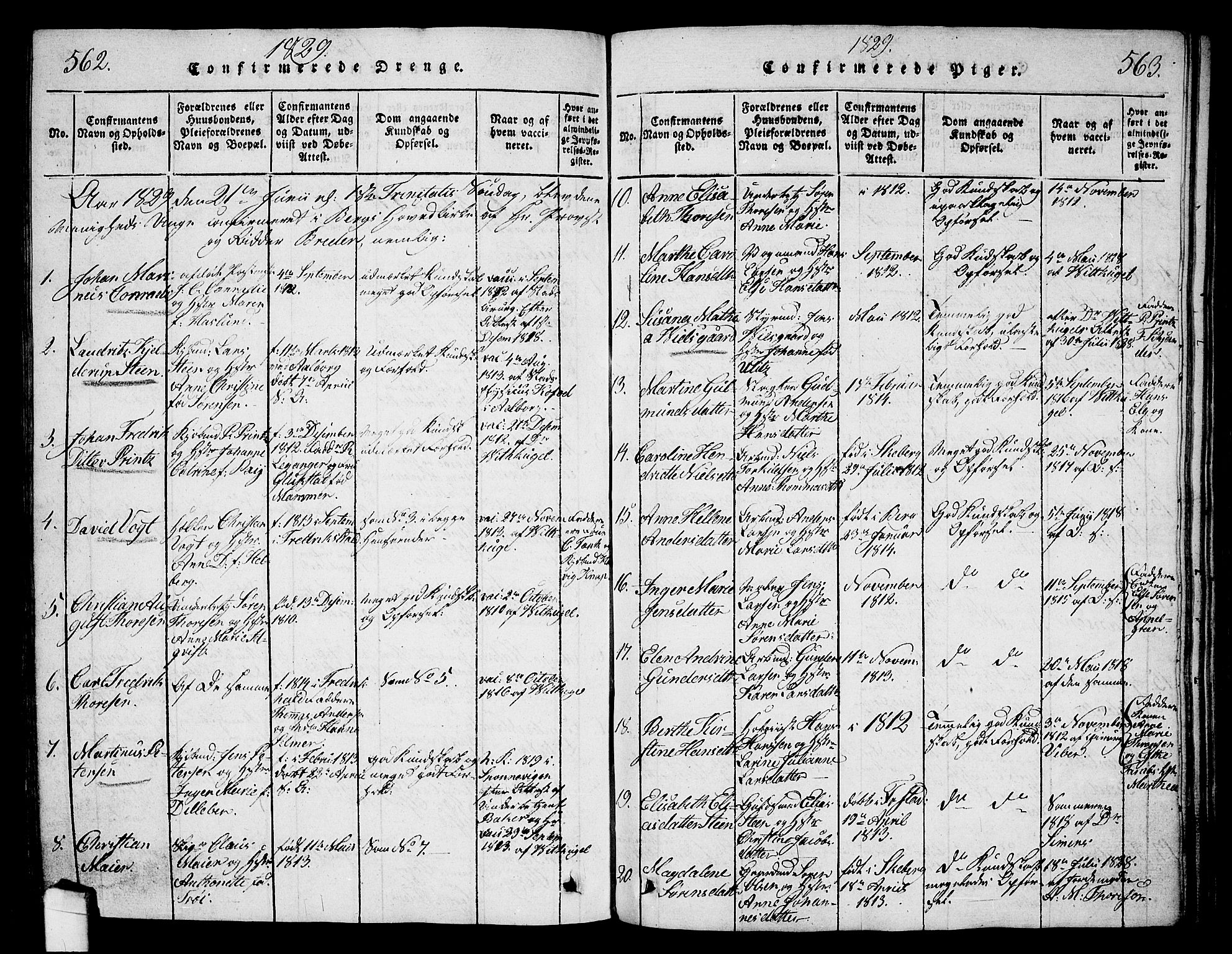 Halden prestekontor Kirkebøker, AV/SAO-A-10909/G/Ga/L0001: Parish register (copy) no. 1, 1815-1833, p. 562-563