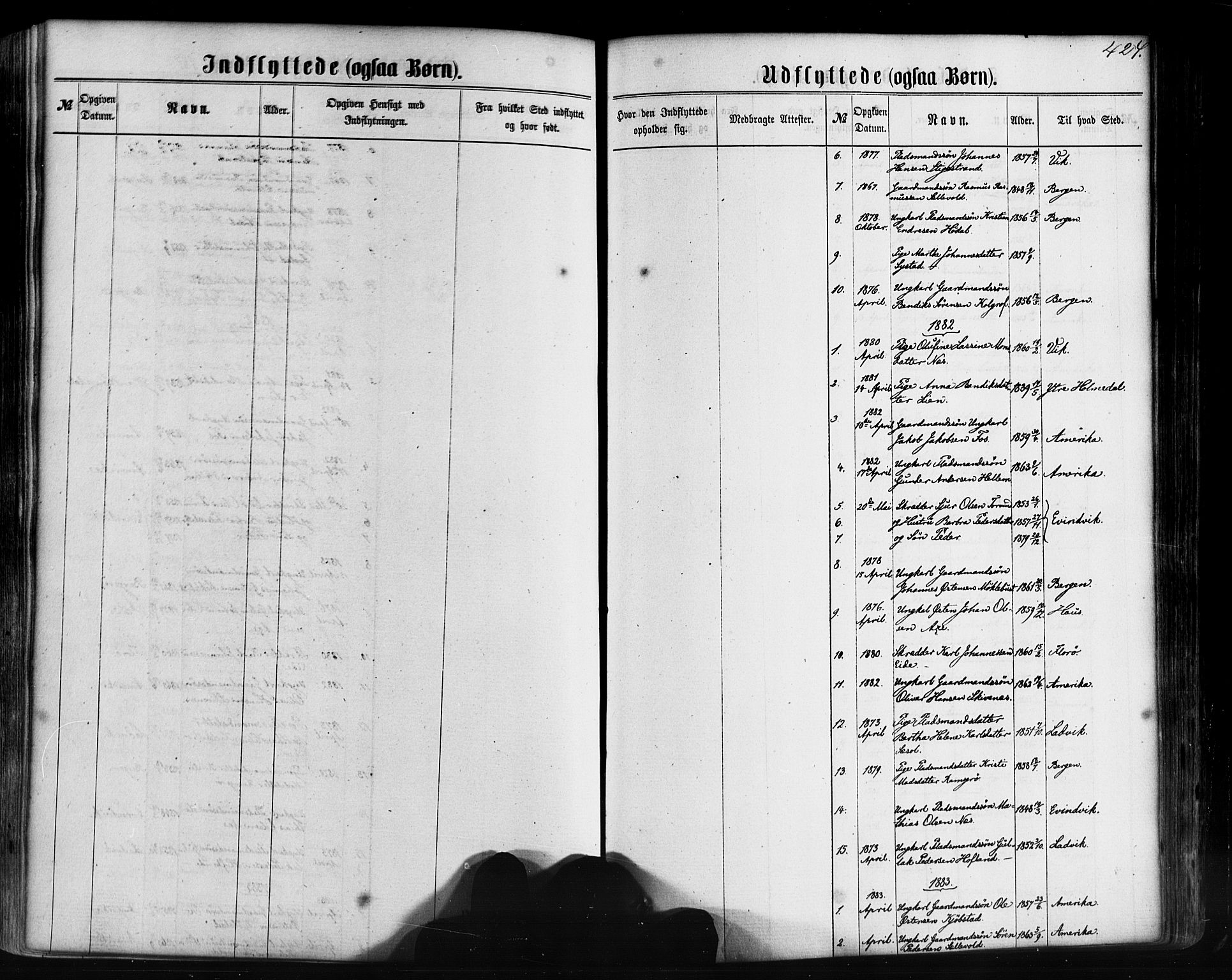 Hyllestad sokneprestembete, SAB/A-80401: Parish register (official) no. A 1, 1861-1886, p. 424