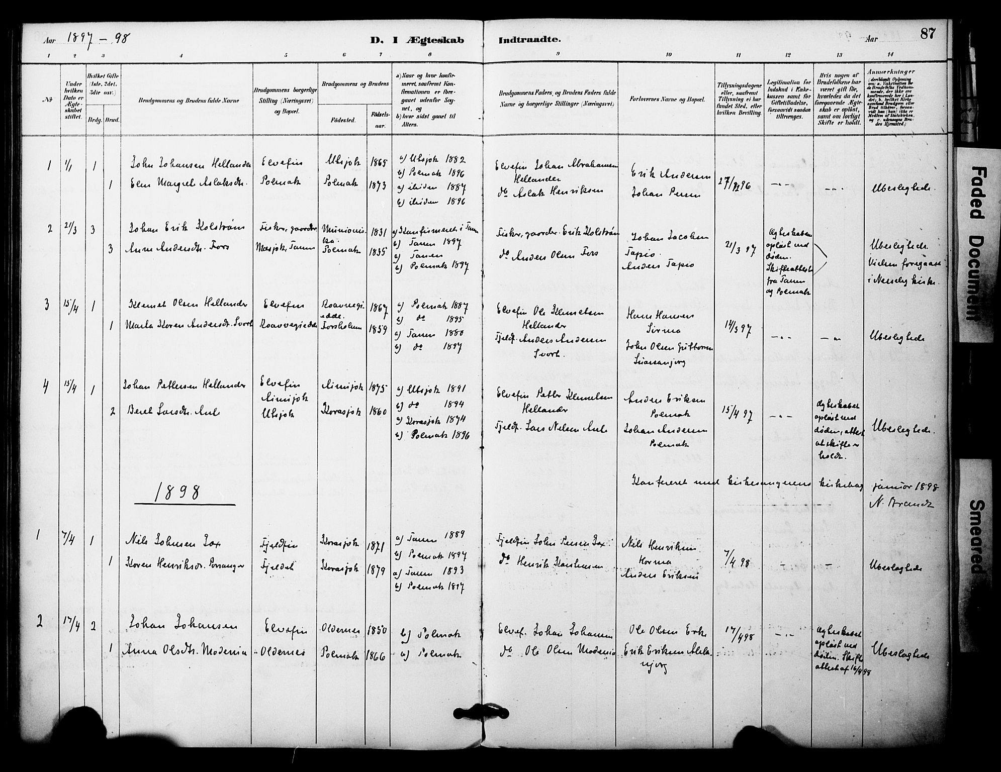 Nesseby sokneprestkontor, AV/SATØ-S-1330/H/Ha/L0005kirke: Parish register (official) no. 5, 1885-1906, p. 87