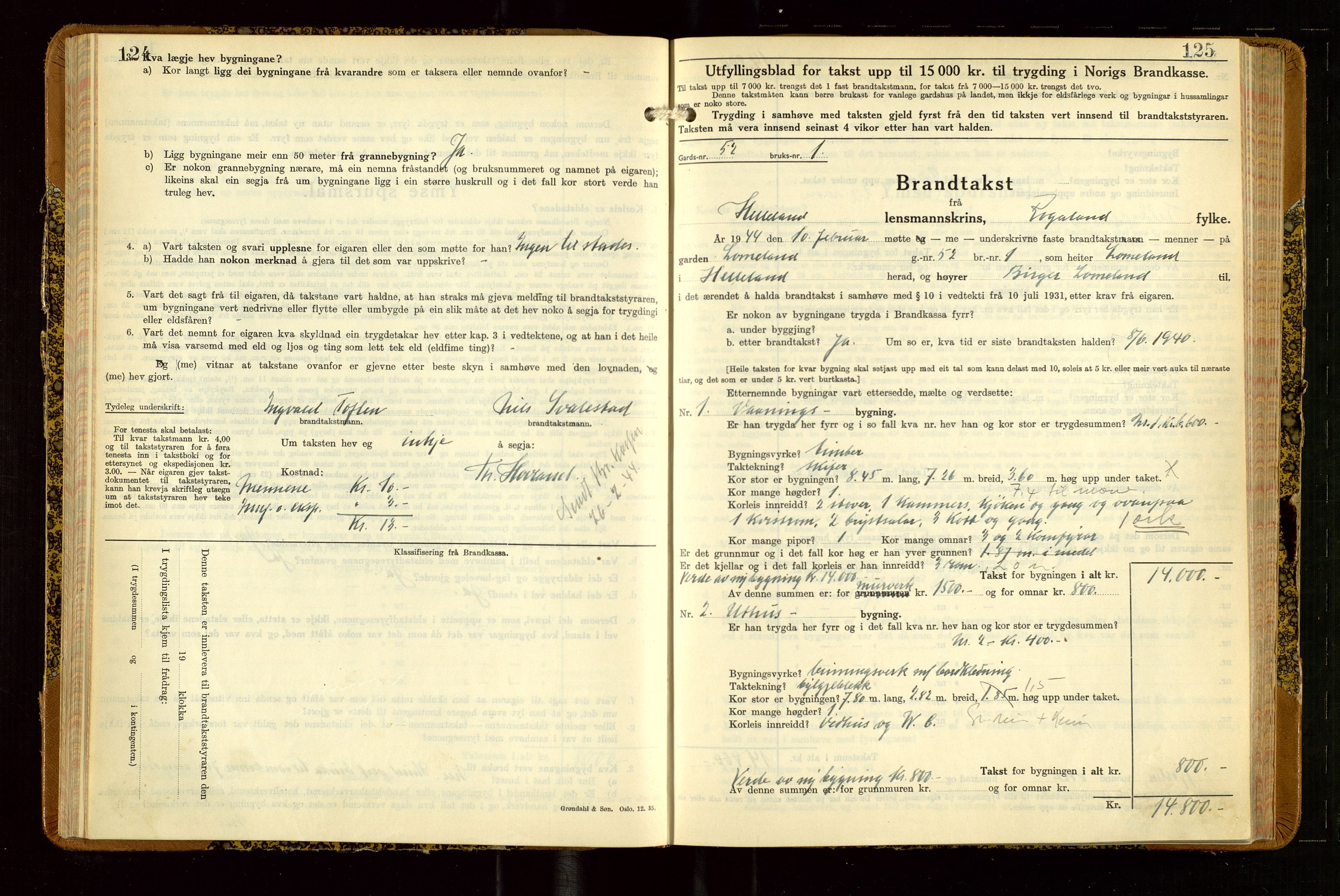 Helleland lensmannskontor, SAST/A-100209/Gob/L0004: "Brandtakstbok", 1939-1949, p. 124-125