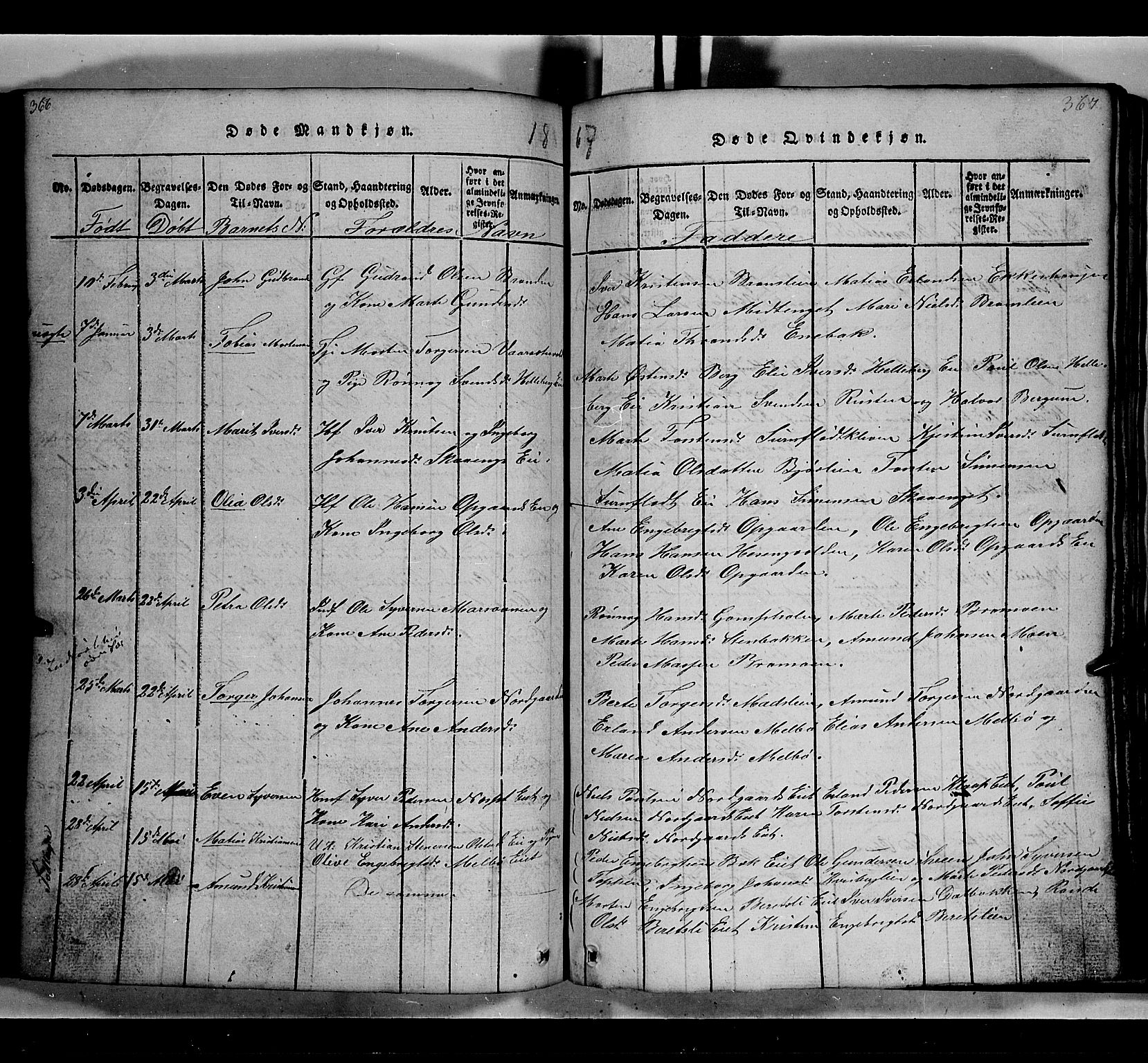 Gausdal prestekontor, SAH/PREST-090/H/Ha/Hab/L0002: Parish register (copy) no. 2, 1818-1874, p. 366-367