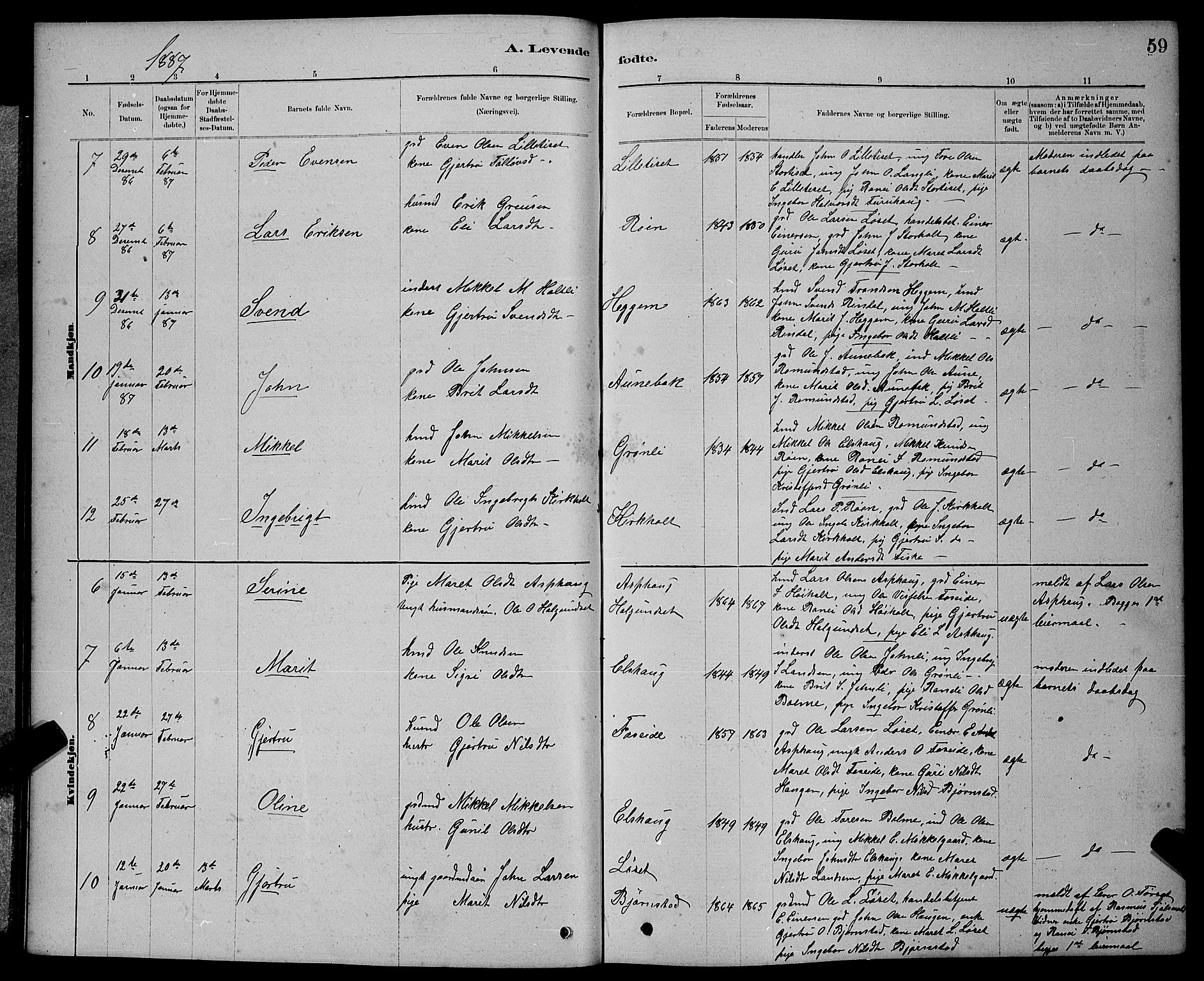 Ministerialprotokoller, klokkerbøker og fødselsregistre - Møre og Romsdal, AV/SAT-A-1454/598/L1077: Parish register (copy) no. 598C02, 1879-1891, p. 59