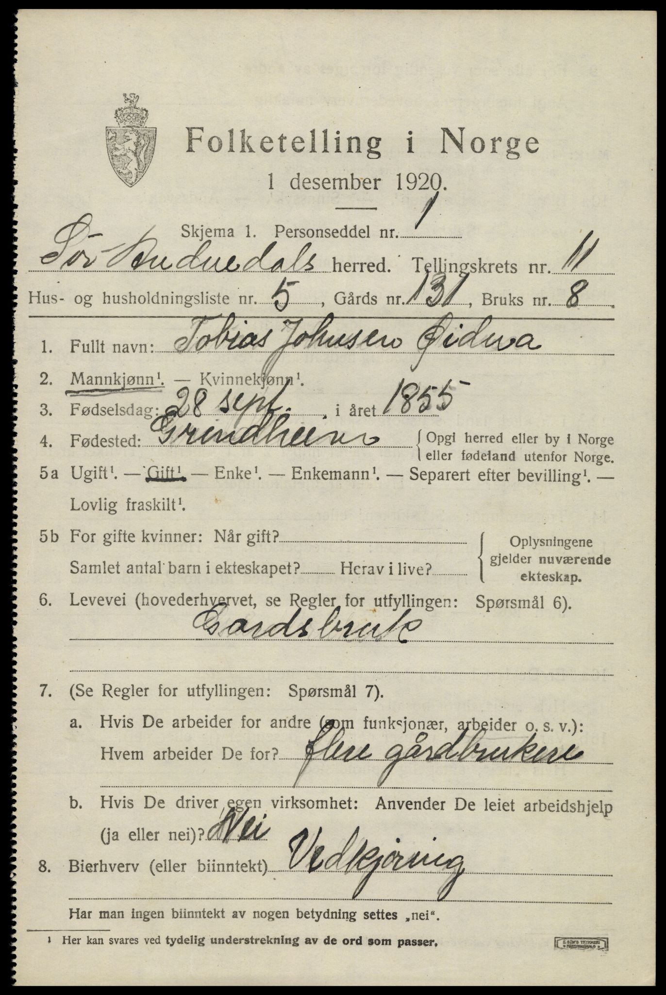 SAK, 1920 census for Sør-Audnedal, 1920, p. 4283