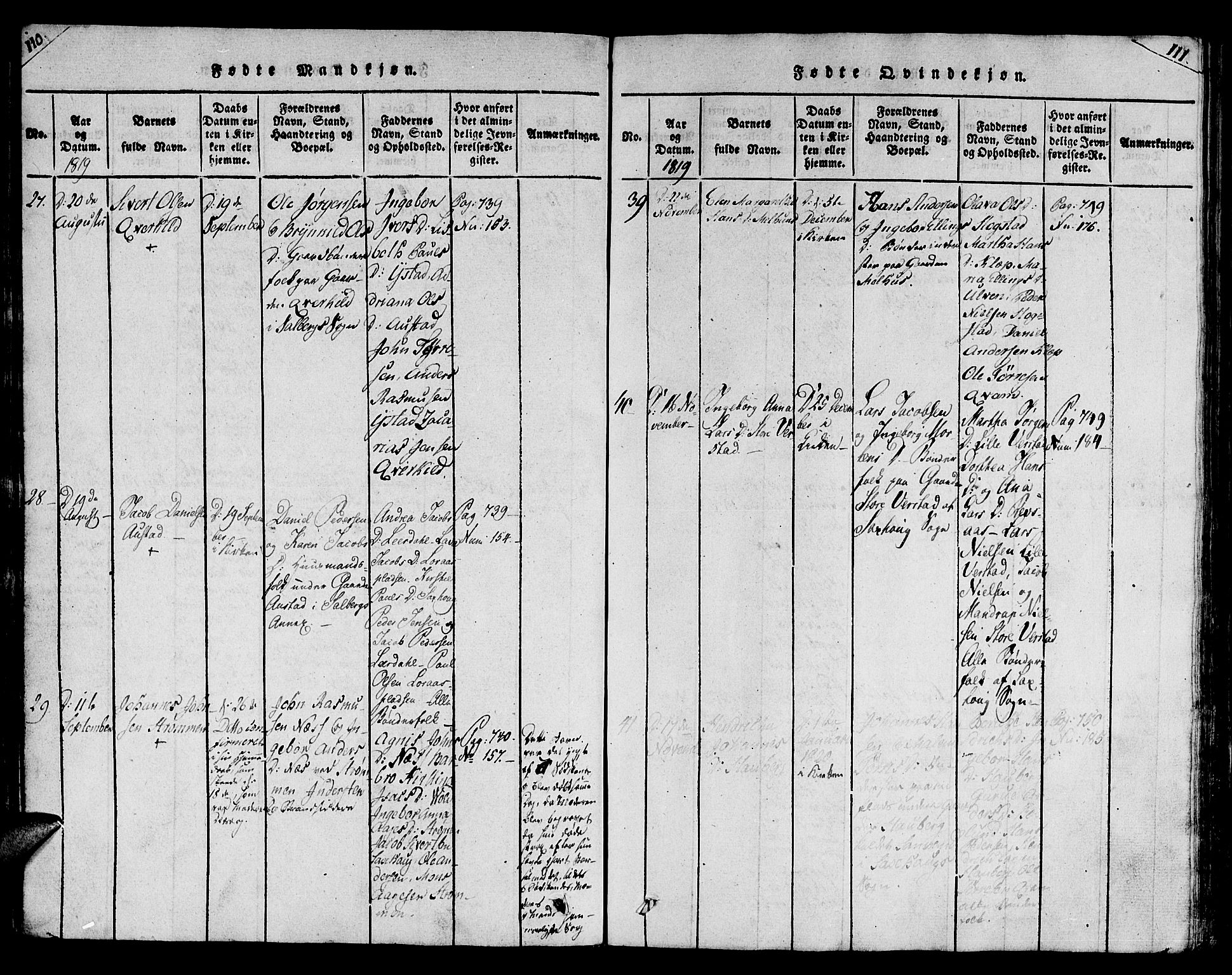 Ministerialprotokoller, klokkerbøker og fødselsregistre - Nord-Trøndelag, AV/SAT-A-1458/730/L0275: Parish register (official) no. 730A04, 1816-1822, p. 110-111