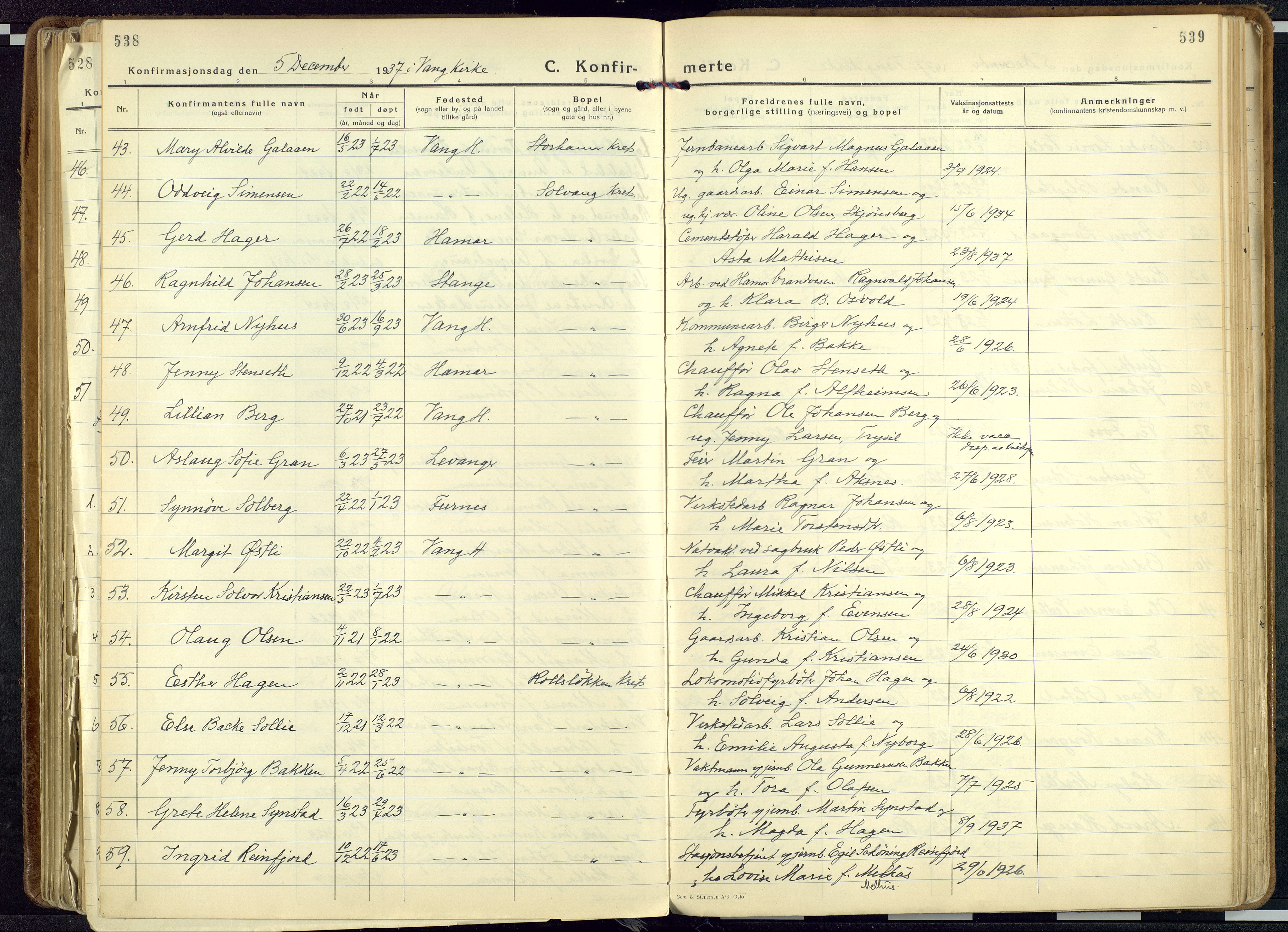 Vang prestekontor, Hedmark, AV/SAH-PREST-008/H/Ha/Haa/L0023: Parish register (official) no. 23, 1932-1957, p. 538-539