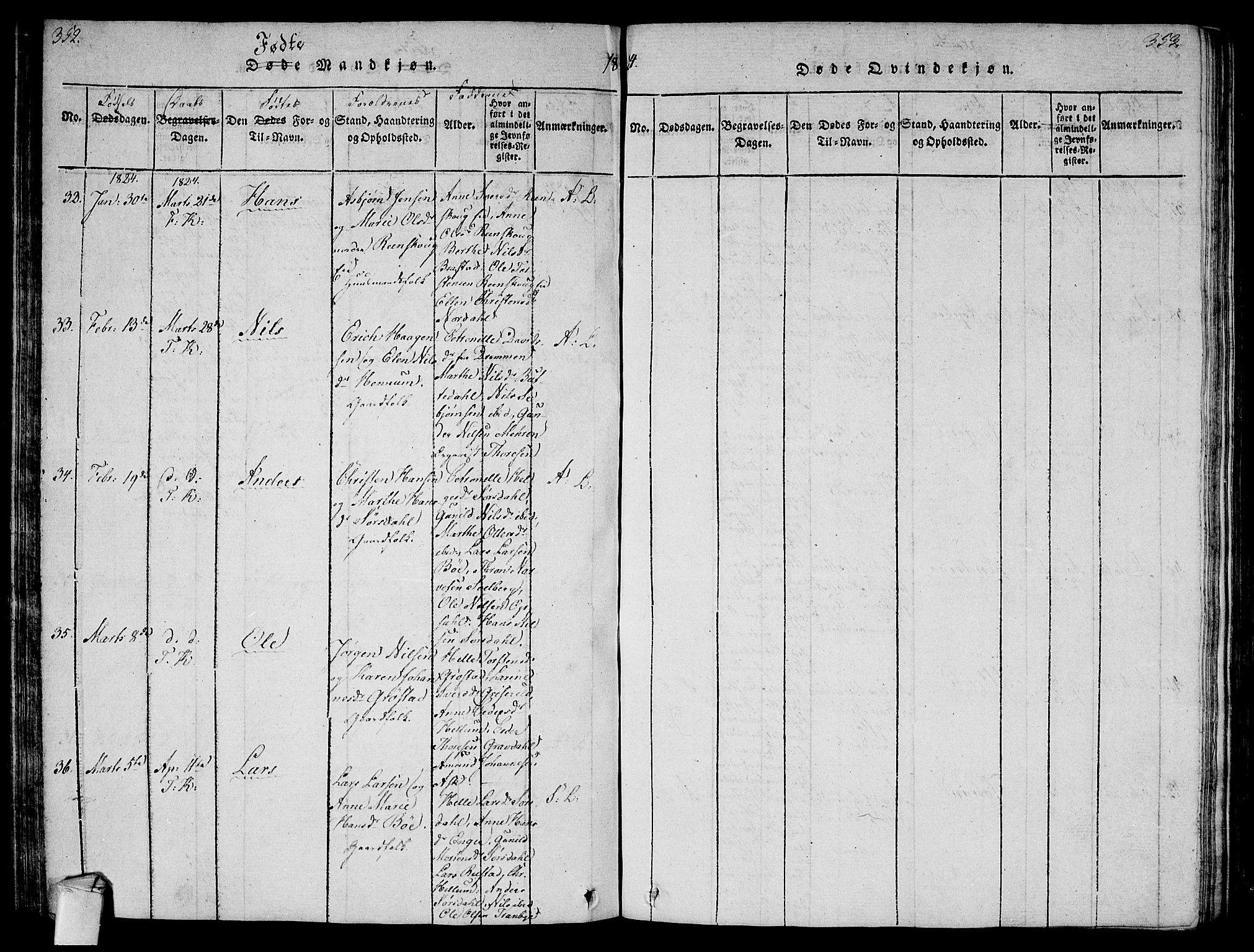 Lier kirkebøker, AV/SAKO-A-230/G/Ga/L0001: Parish register (copy) no. I 1, 1813-1824, p. 352-353