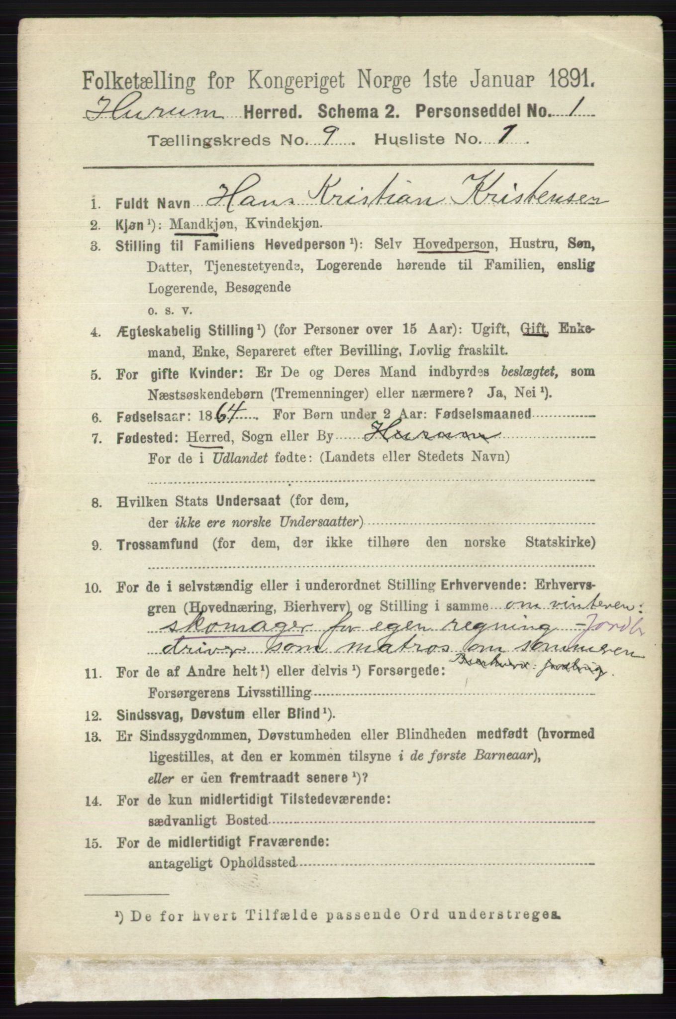 RA, 1891 census for 0628 Hurum, 1891, p. 2811