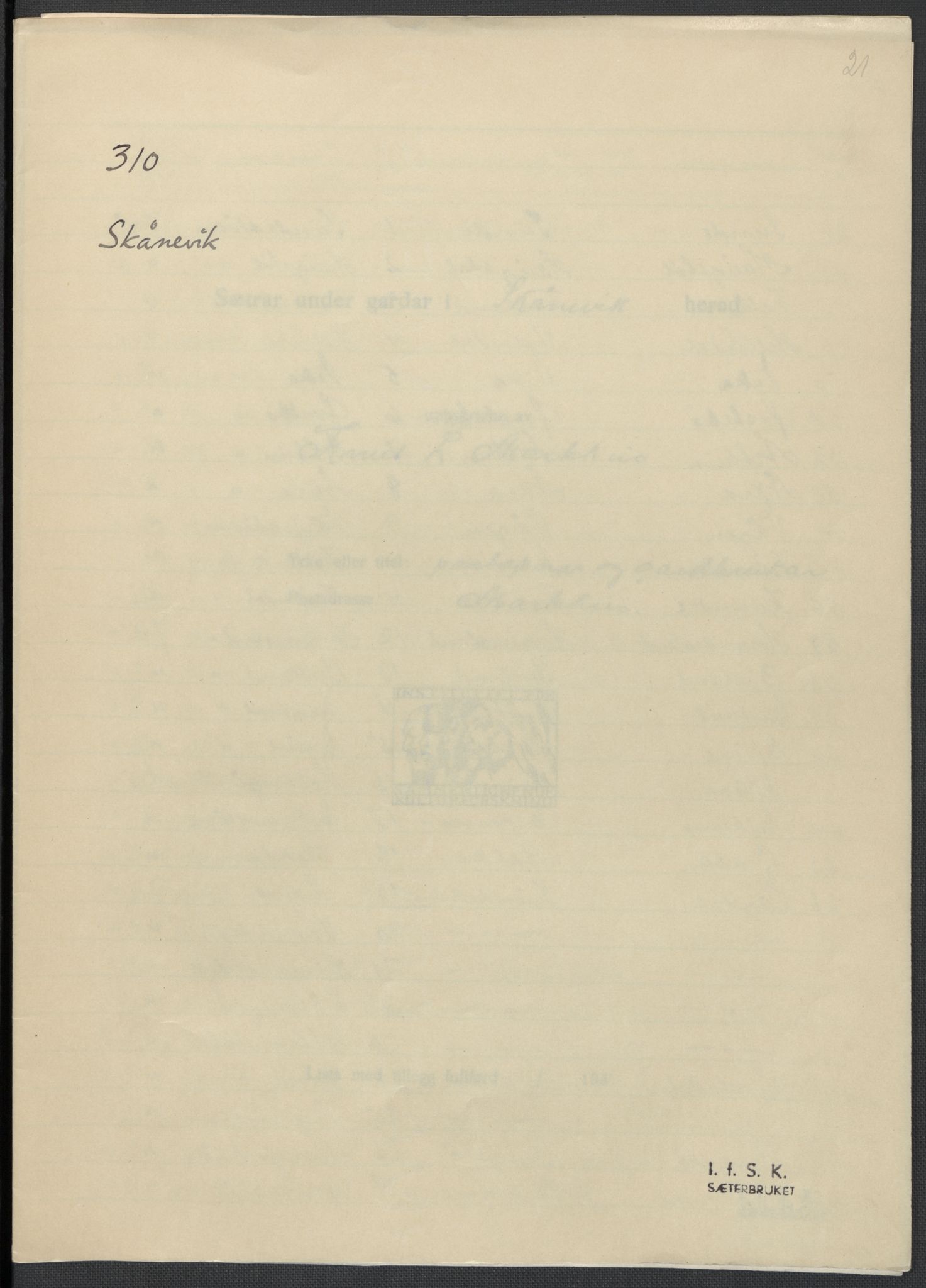 Instituttet for sammenlignende kulturforskning, RA/PA-0424/F/Fc/L0009/0003: Eske B9: / Hordaland (perm XXIV), 1933-1938, p. 21