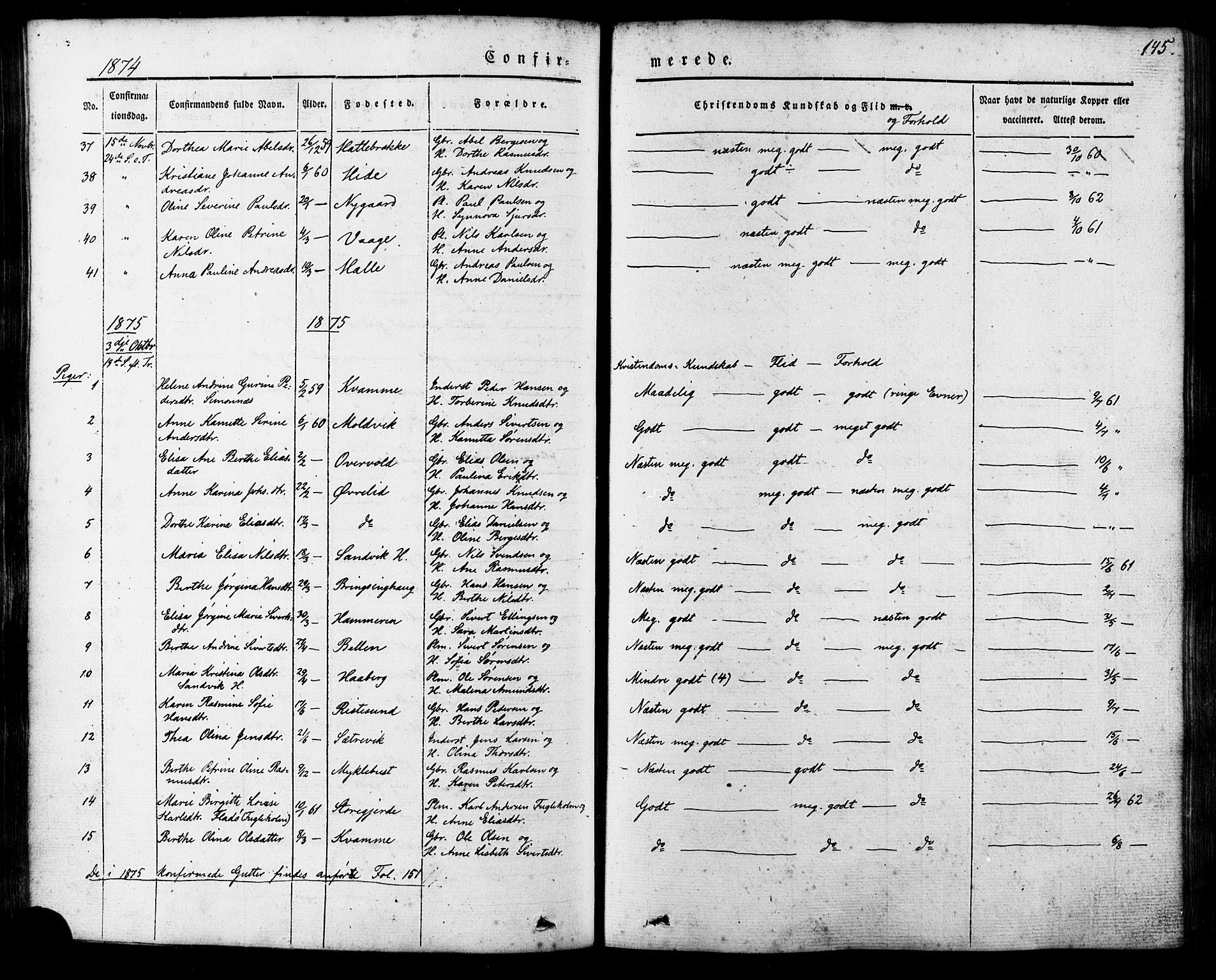 Ministerialprotokoller, klokkerbøker og fødselsregistre - Møre og Romsdal, AV/SAT-A-1454/503/L0034: Parish register (official) no. 503A02, 1841-1884, p. 145