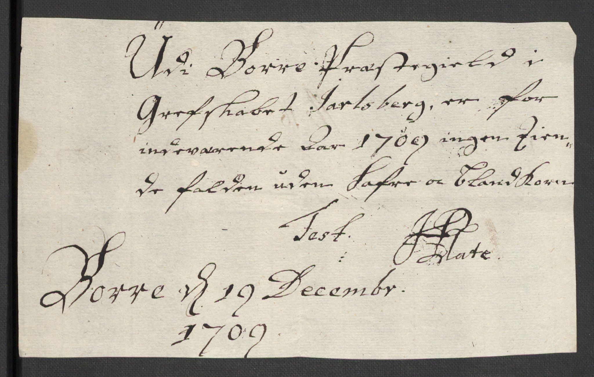 Rentekammeret inntil 1814, Reviderte regnskaper, Fogderegnskap, RA/EA-4092/R32/L1874: Fogderegnskap Jarlsberg grevskap, 1709, p. 165