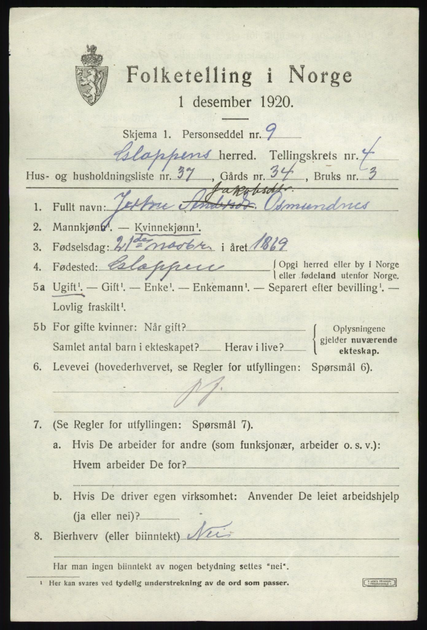 SAB, 1920 census for Gloppen, 1920, p. 3328