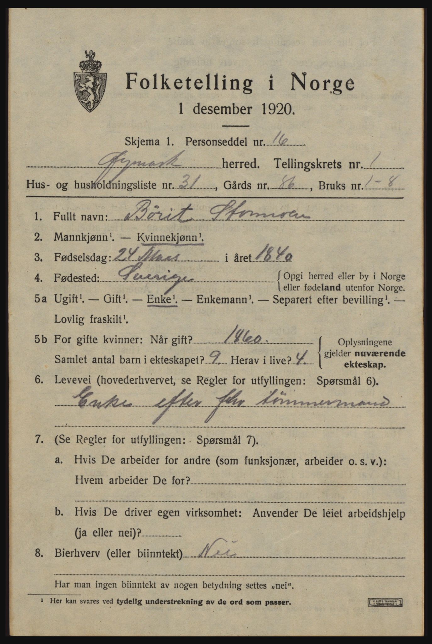 SAO, 1920 census for Øymark, 1920, p. 1131