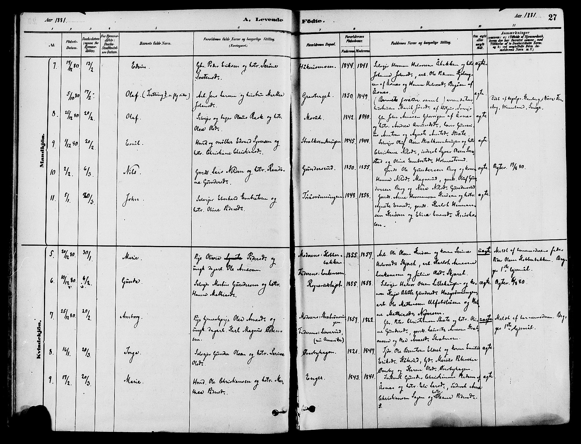 Våler prestekontor, Hedmark, AV/SAH-PREST-040/H/Ha/Haa/L0002: Parish register (official) no. 3, 1879-1911, p. 27