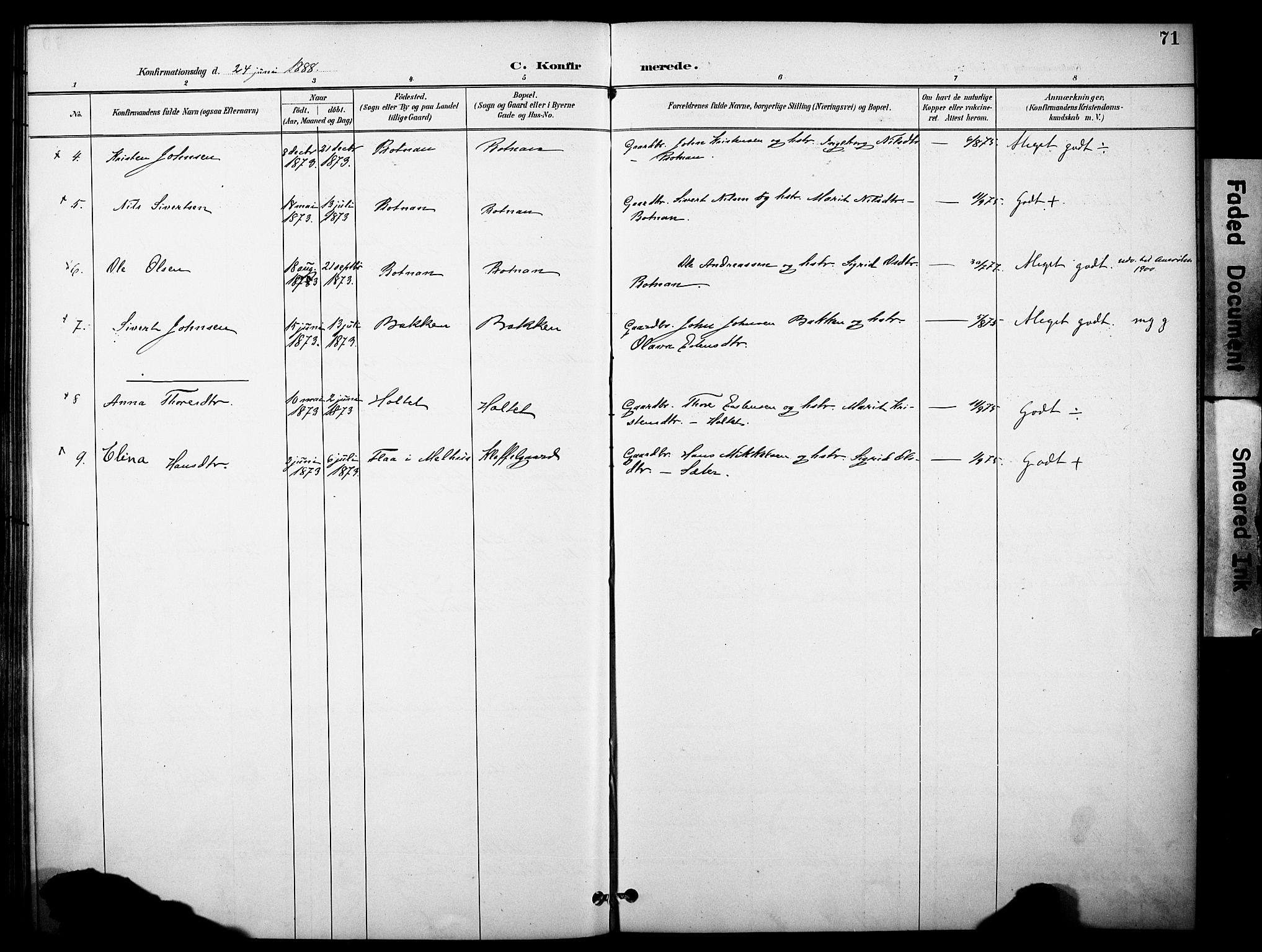 Kvikne prestekontor, SAH/PREST-064/H/Ha/Haa/L0007: Parish register (official) no. 7, 1887-1911, p. 71