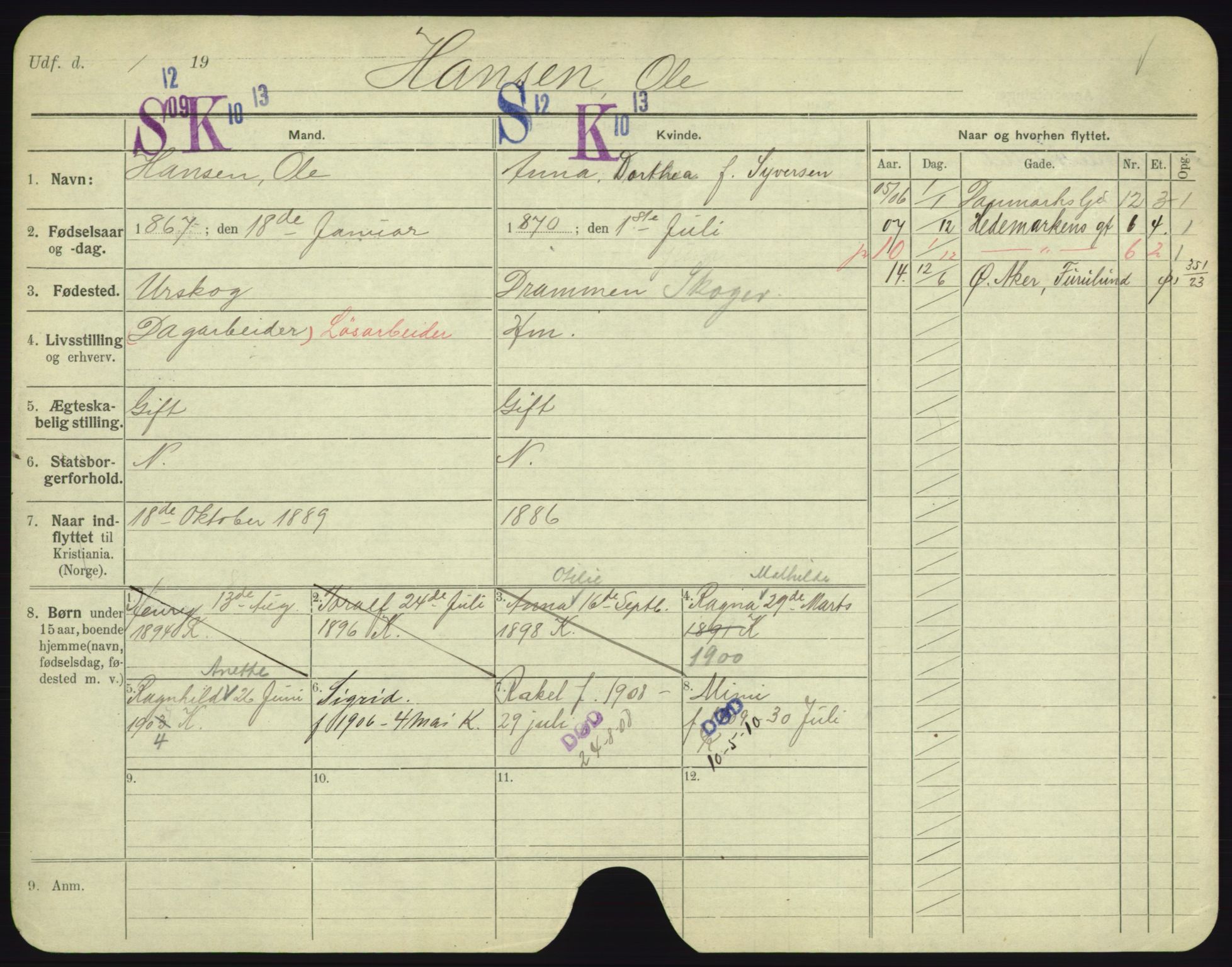 Oslo folkeregister, Registerkort, SAO/A-11715/F/Fa/Fac/L0004: Menn, 1906-1914, p. 301a