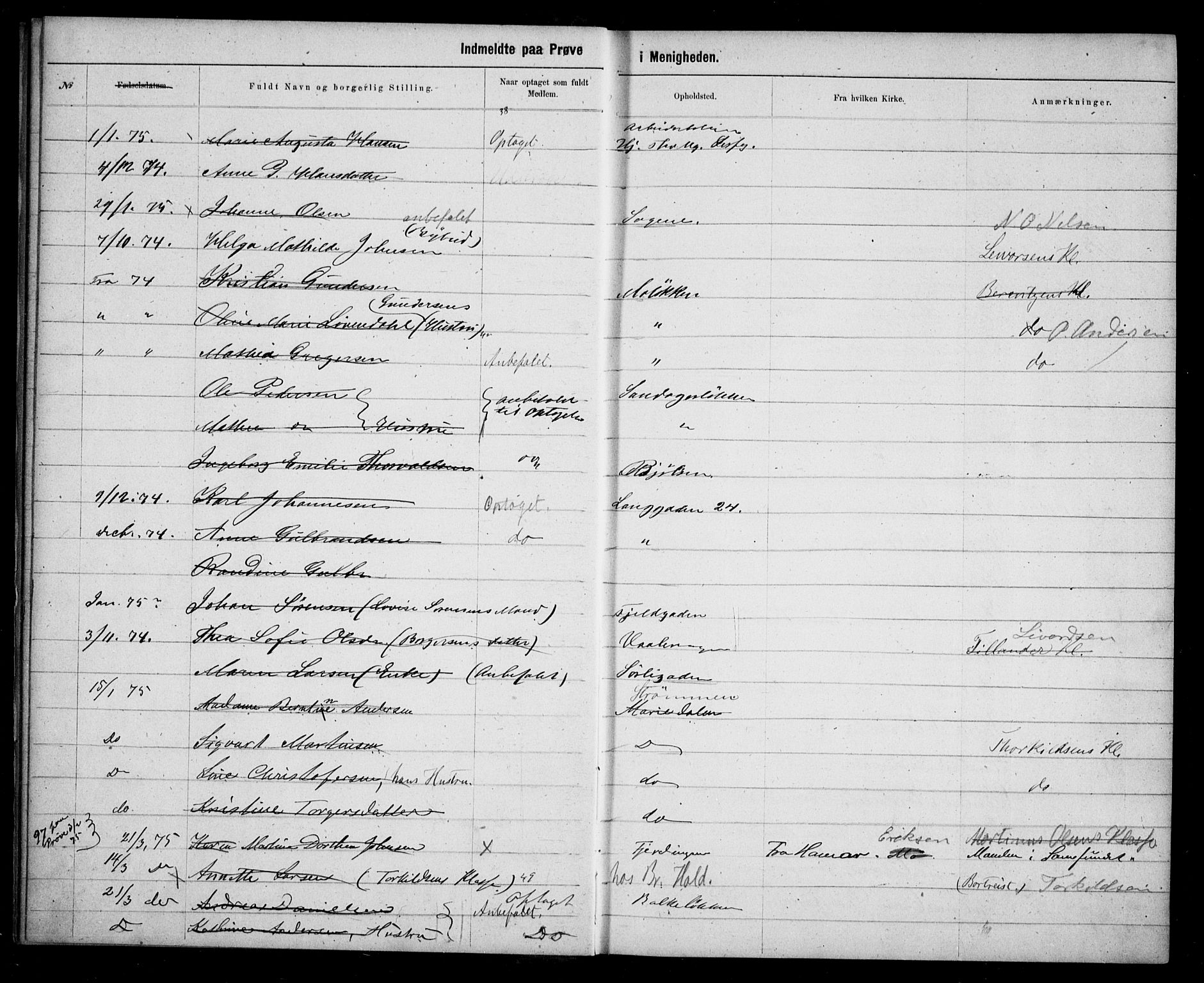 Første Metodistkirke Oslo -  menighetsprotokoller, AV/SAO-PAO-0067/F/L0003: Dissenter register no. 3, 1872-1877