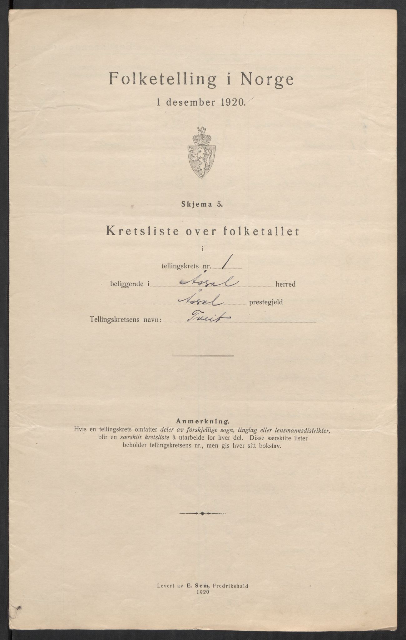 SAK, 1920 census for Åseral, 1920, p. 11