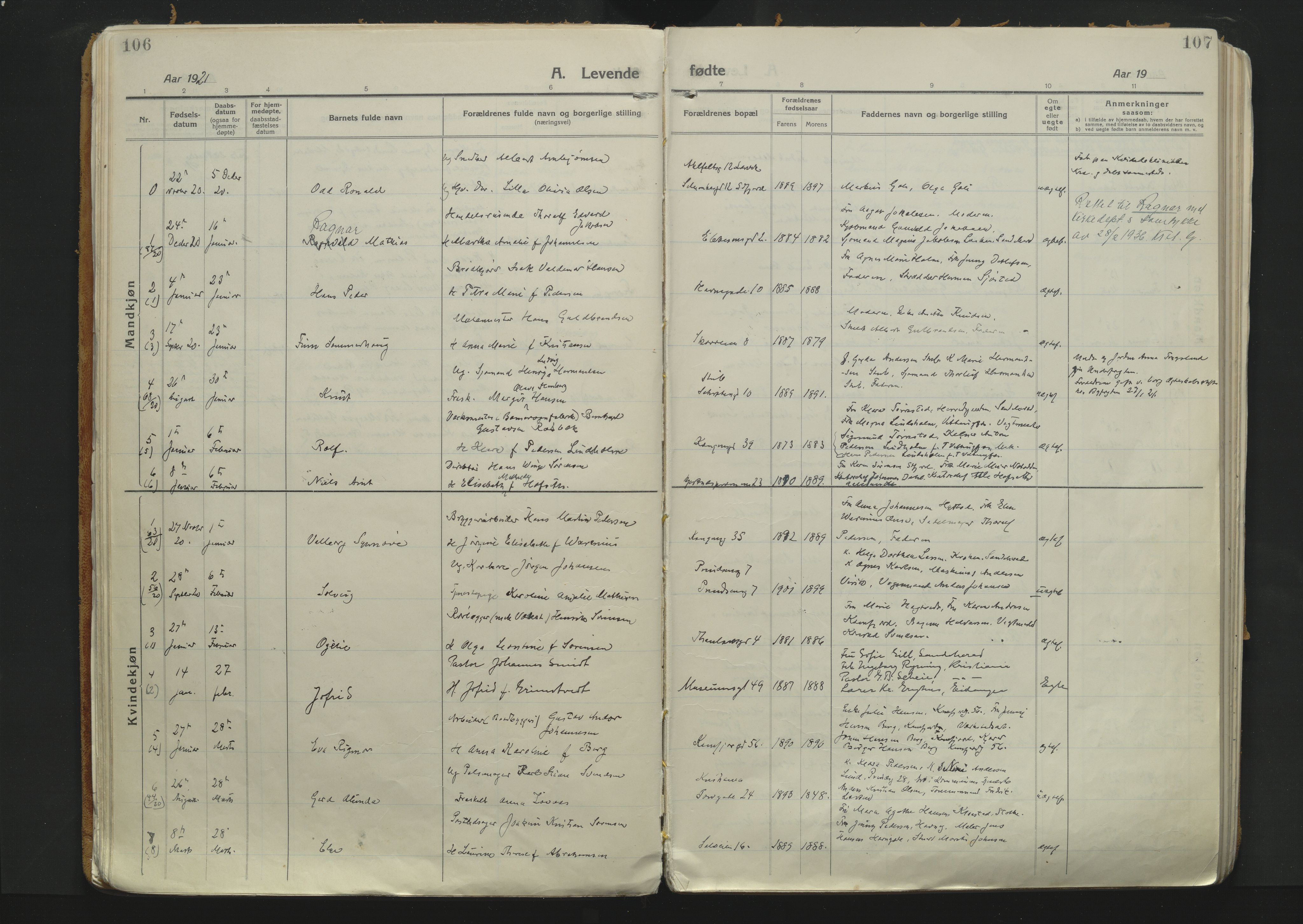 Sandefjord kirkebøker, SAKO/A-315/F/Fa/L0007: Parish register (official) no. 7, 1916-1930, p. 106-107
