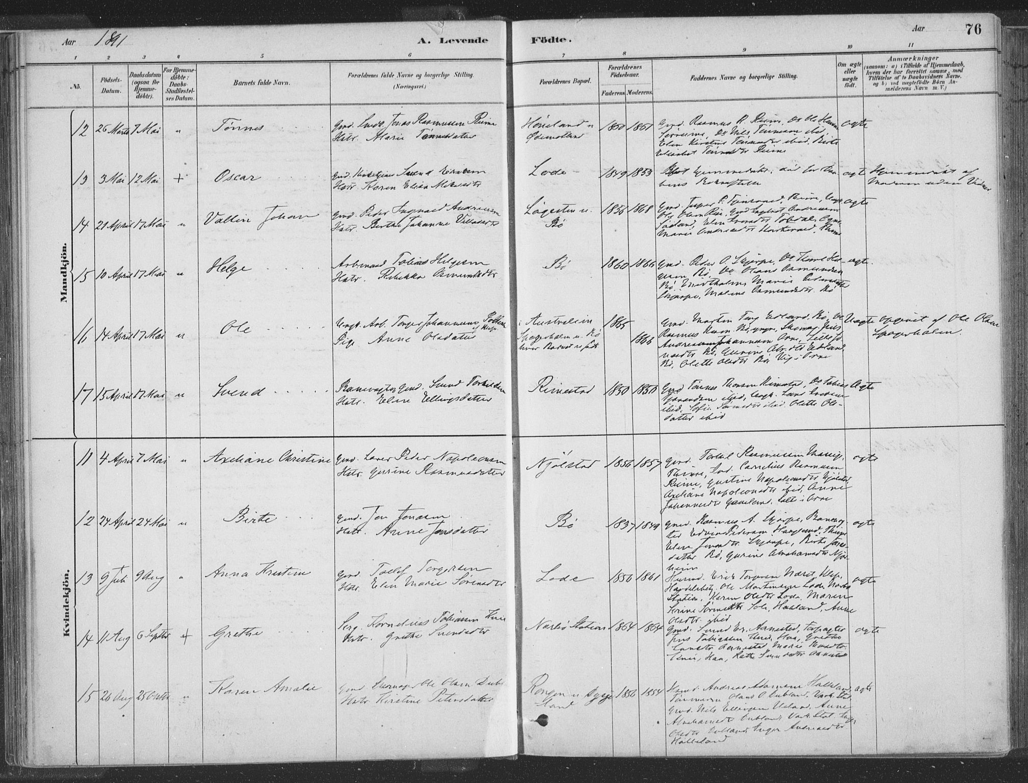 Hå sokneprestkontor, SAST/A-101801/001/30BA/L0010: Parish register (official) no. A 9, 1879-1896, p. 76