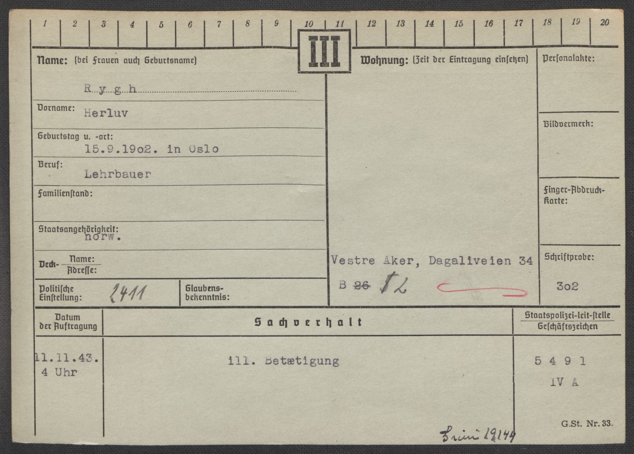 Befehlshaber der Sicherheitspolizei und des SD, AV/RA-RAFA-5969/E/Ea/Eaa/L0009: Register over norske fanger i Møllergata 19: Ru-Sy, 1940-1945, p. 98