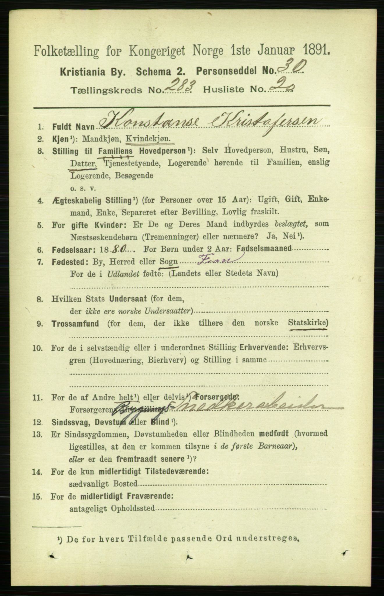RA, 1891 census for 0301 Kristiania, 1891, p. 173330