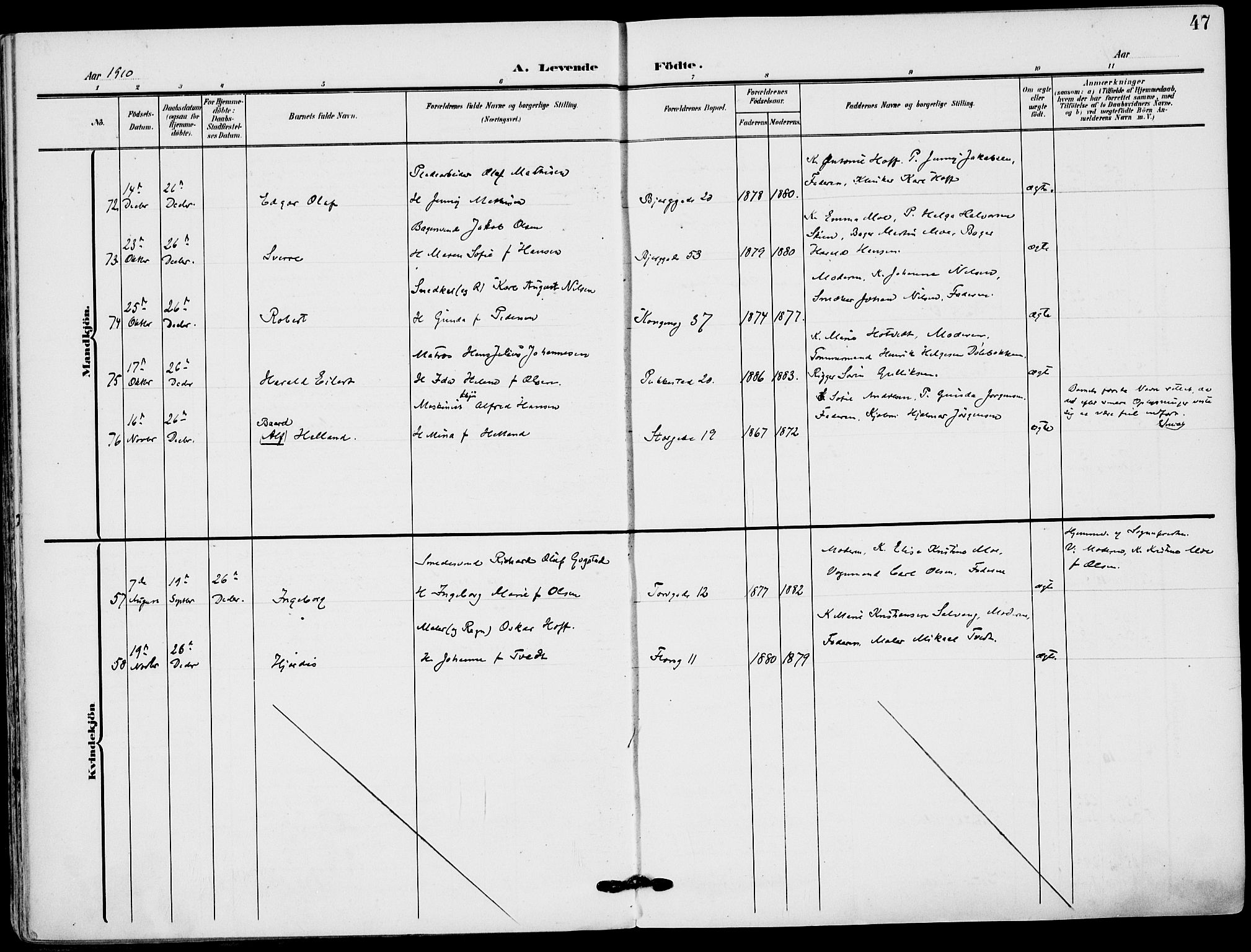 Sandefjord kirkebøker, AV/SAKO-A-315/F/Fa/L0005: Parish register (official) no. 5, 1906-1915, p. 47