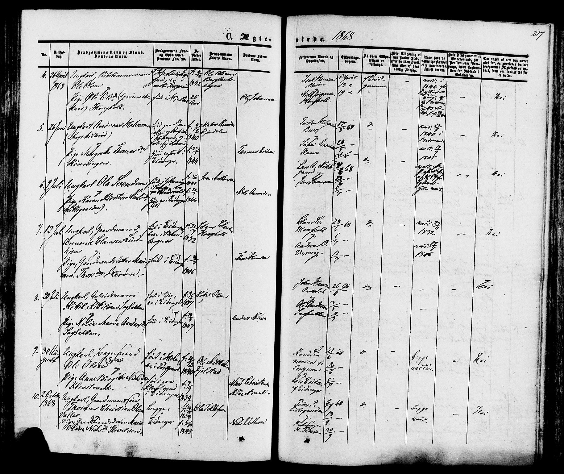 Eidanger kirkebøker, SAKO/A-261/F/Fa/L0010: Parish register (official) no. 10, 1859-1874, p. 217