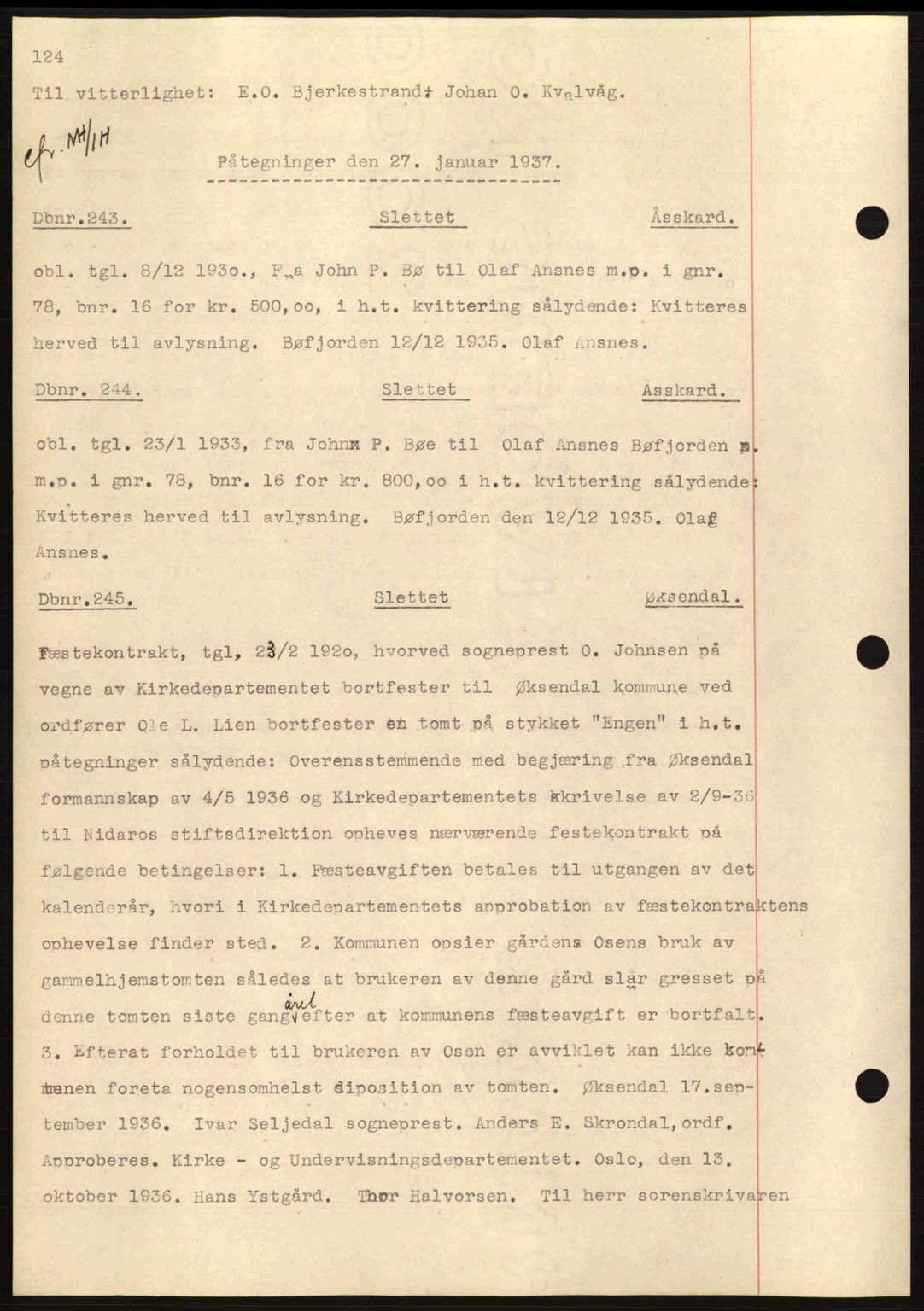 Nordmøre sorenskriveri, AV/SAT-A-4132/1/2/2Ca: Mortgage book no. C80, 1936-1939, Diary no: : 243/1937