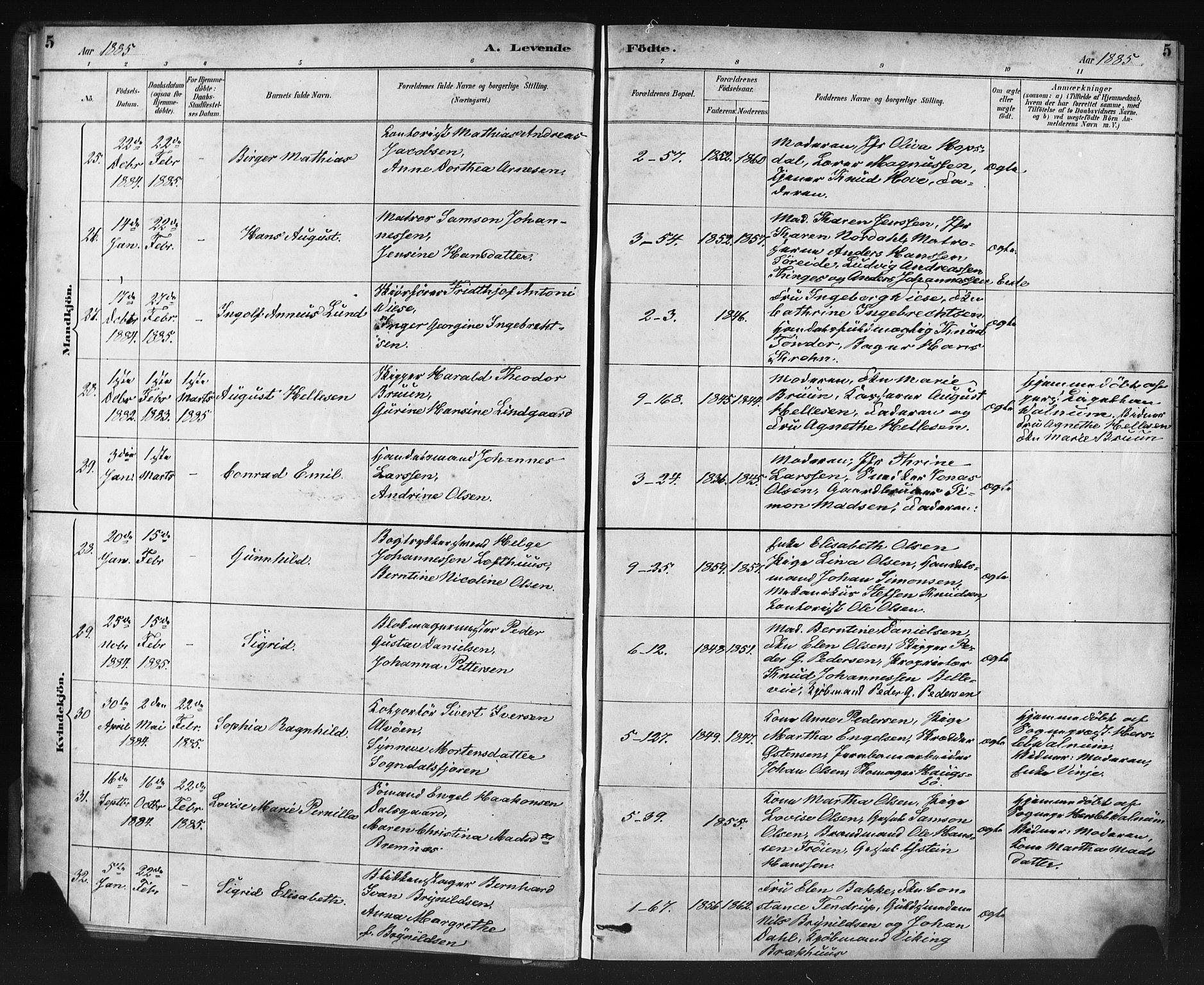 Nykirken Sokneprestembete, SAB/A-77101/H/Haa: Parish register (official) no. B 5, 1885-1894, p. 5
